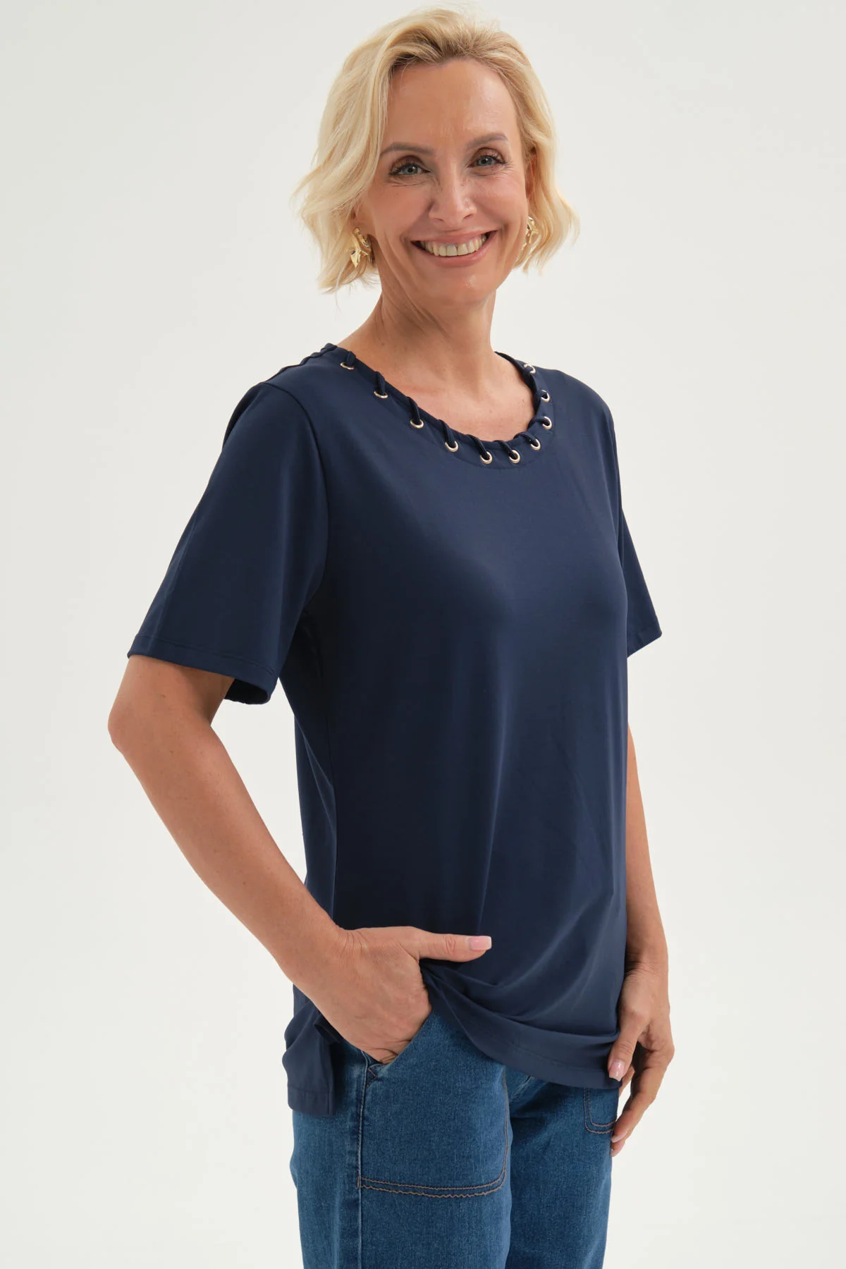 Polera Mujer Detalle Cuello Azul - Image 2