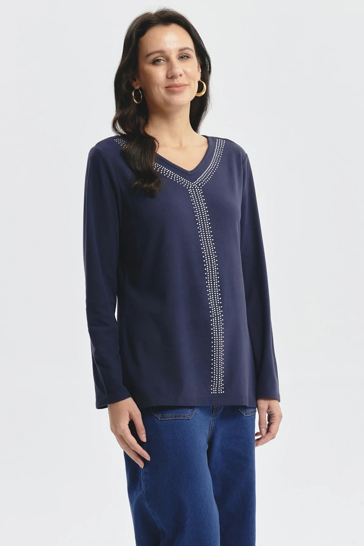 Polera Mujer Detalle Cuello Azul Oscuro - Image 2