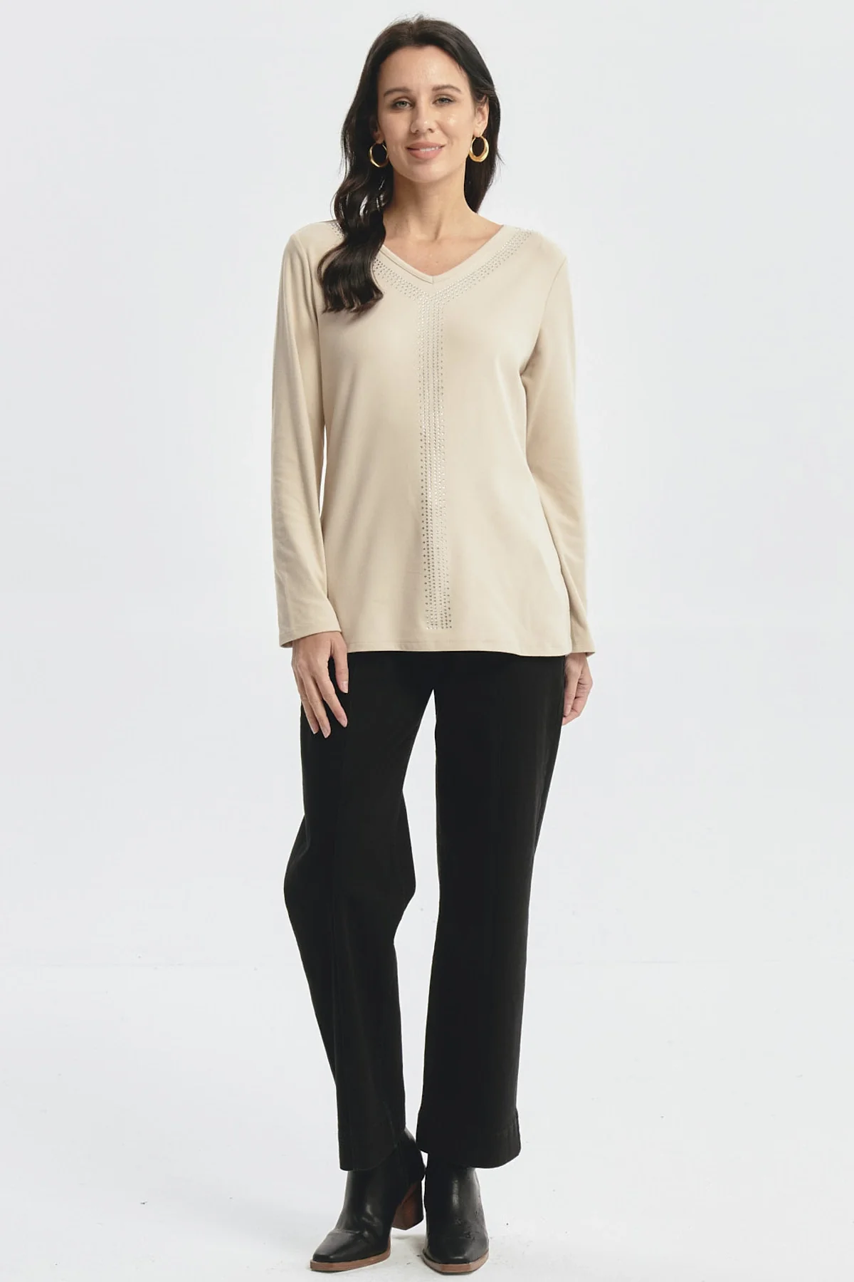 Polera Mujer Detalle Cuello Beige Oscuro - Image 4