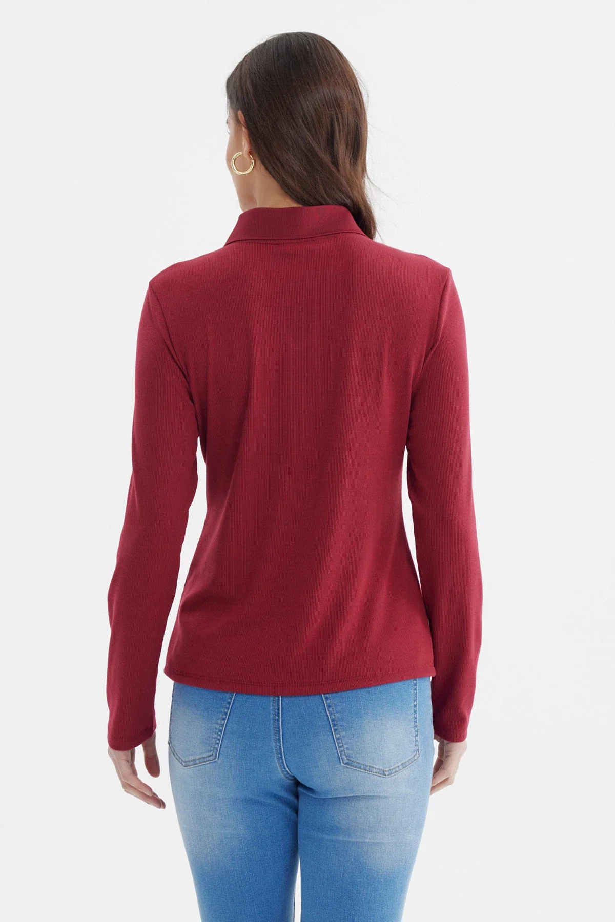Polera Mujer Detalle Cuello Escote Burdeo - Image 3