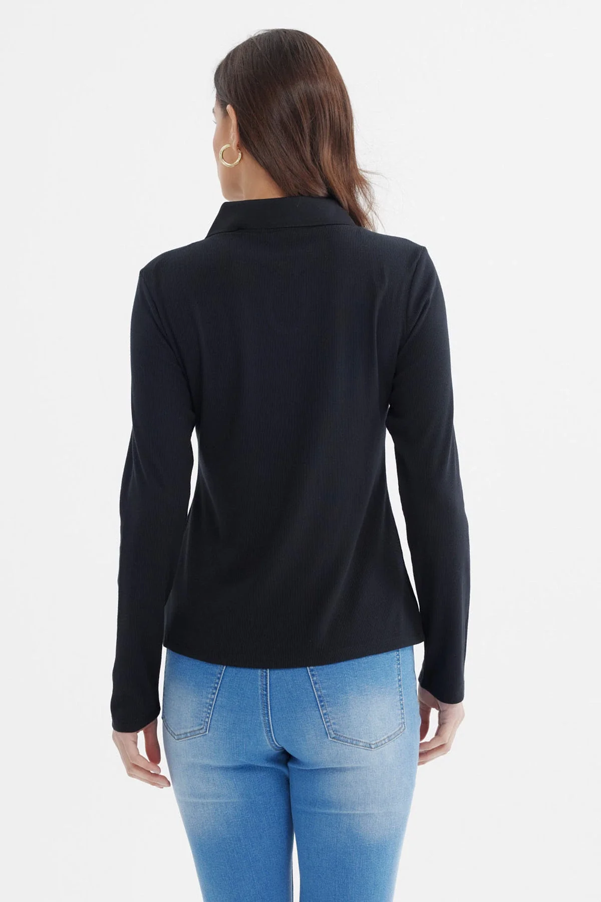 Polera Mujer Detalle Cuello Escote Negro - Image 3