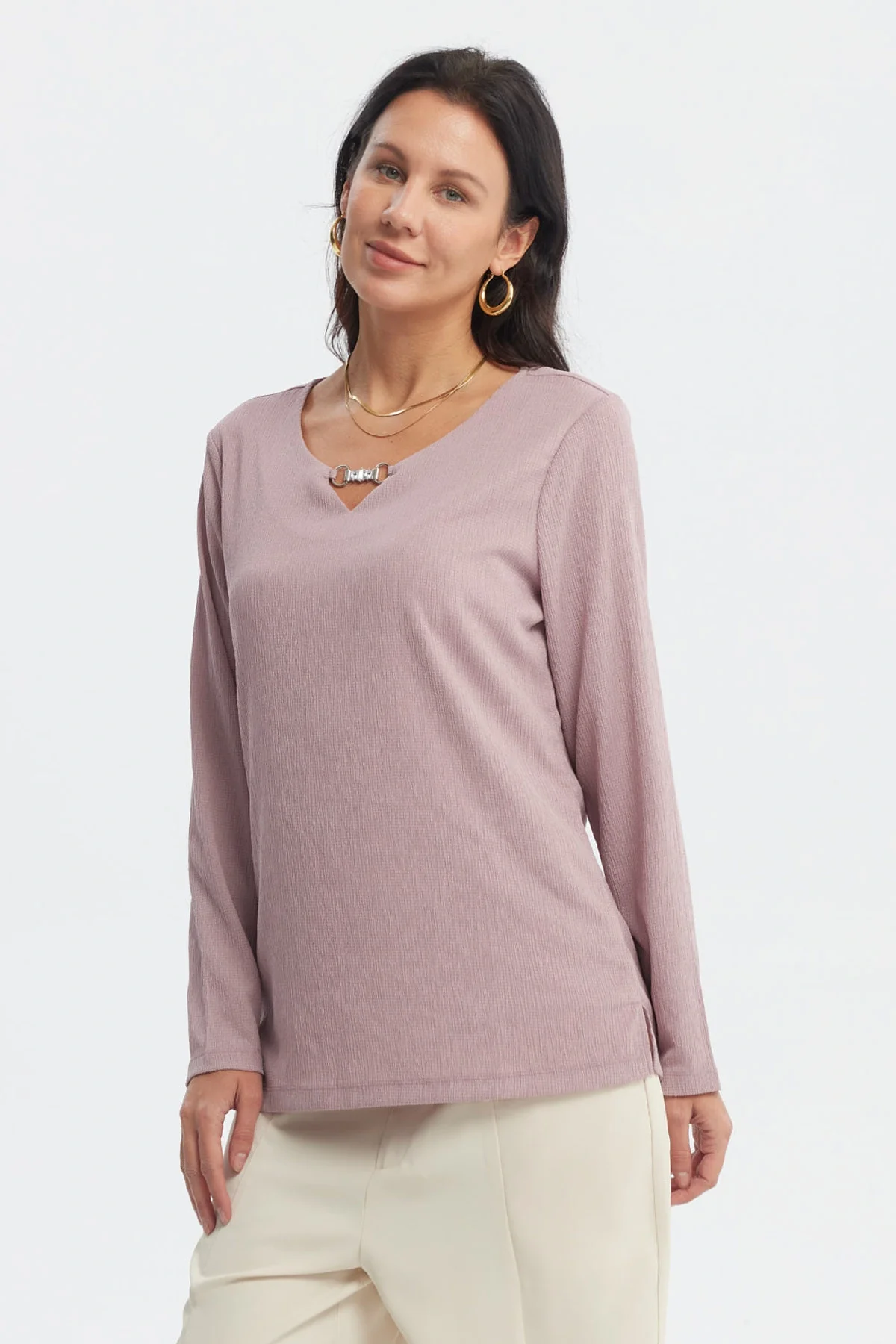 Polera Mujer Detalle Cuello Malva - Image 2