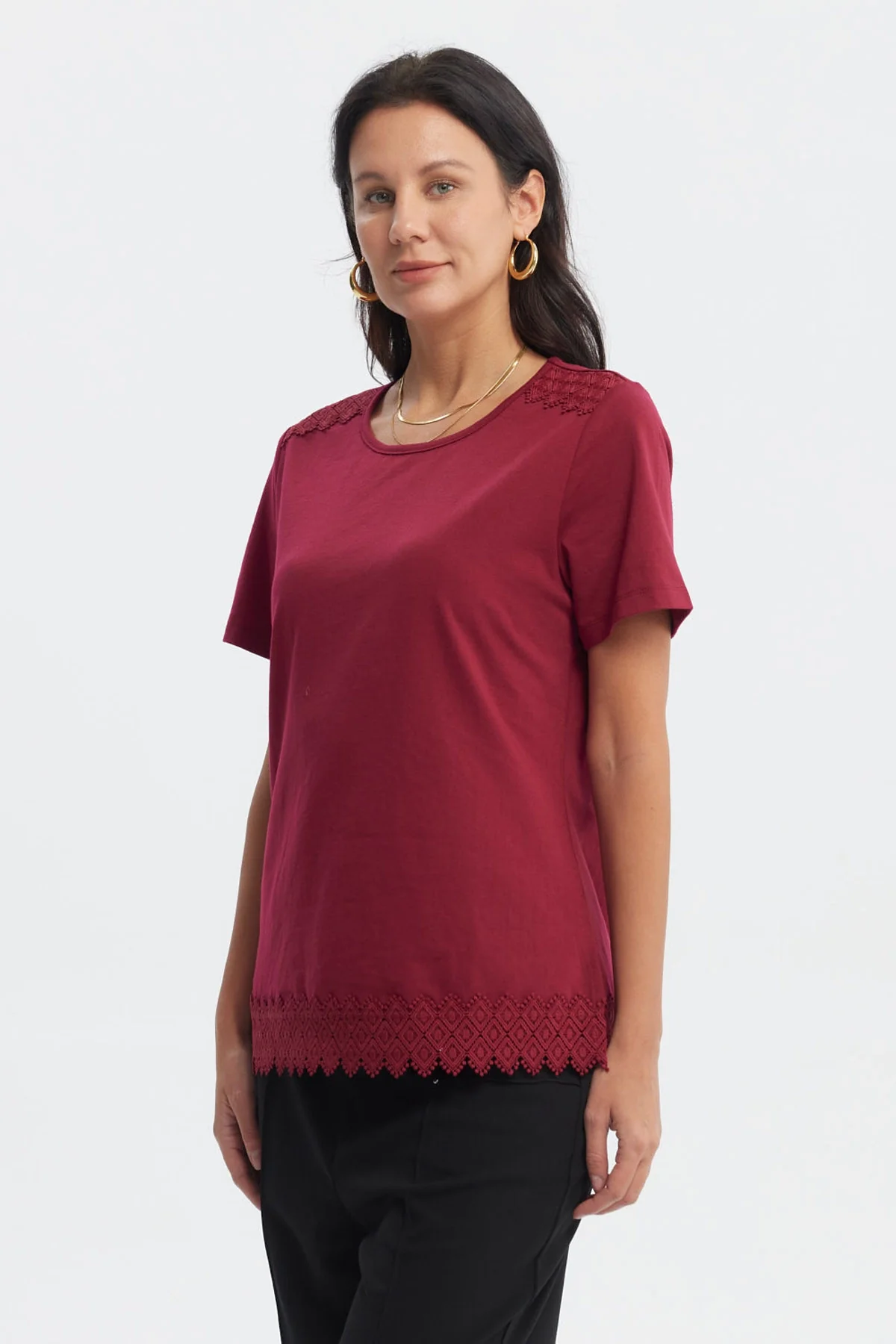 Polera Mujer Detalle Cuello Rojo - Image 2