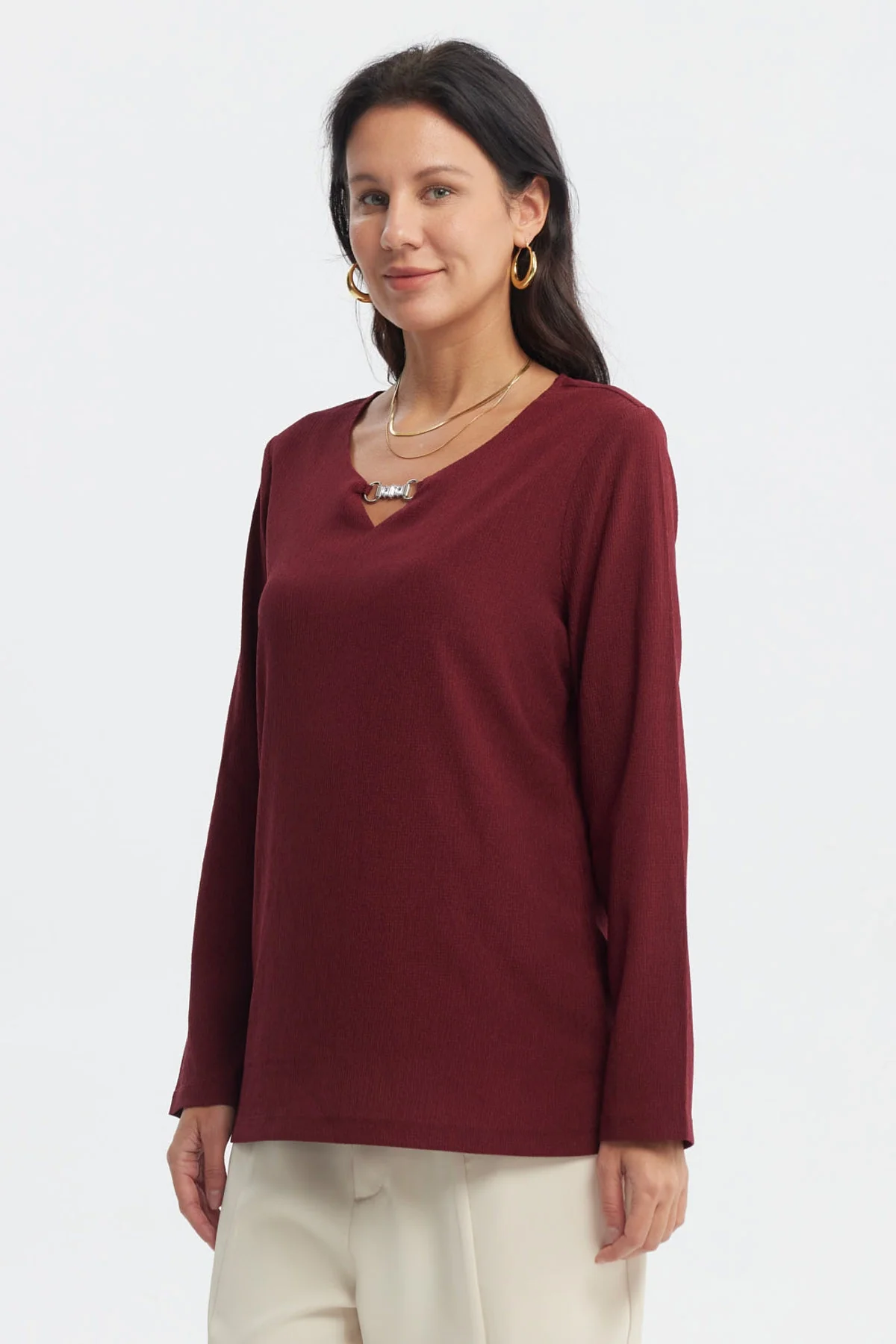 Polera Mujer Detalle Cuello Rojo - Image 2