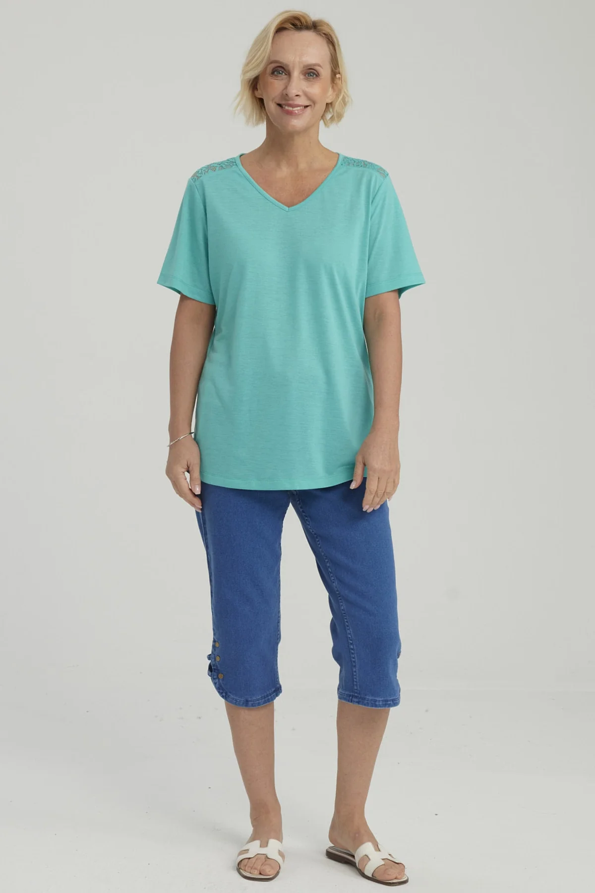 Polera Mujer Detalle Encaje Turquesa - Image 4