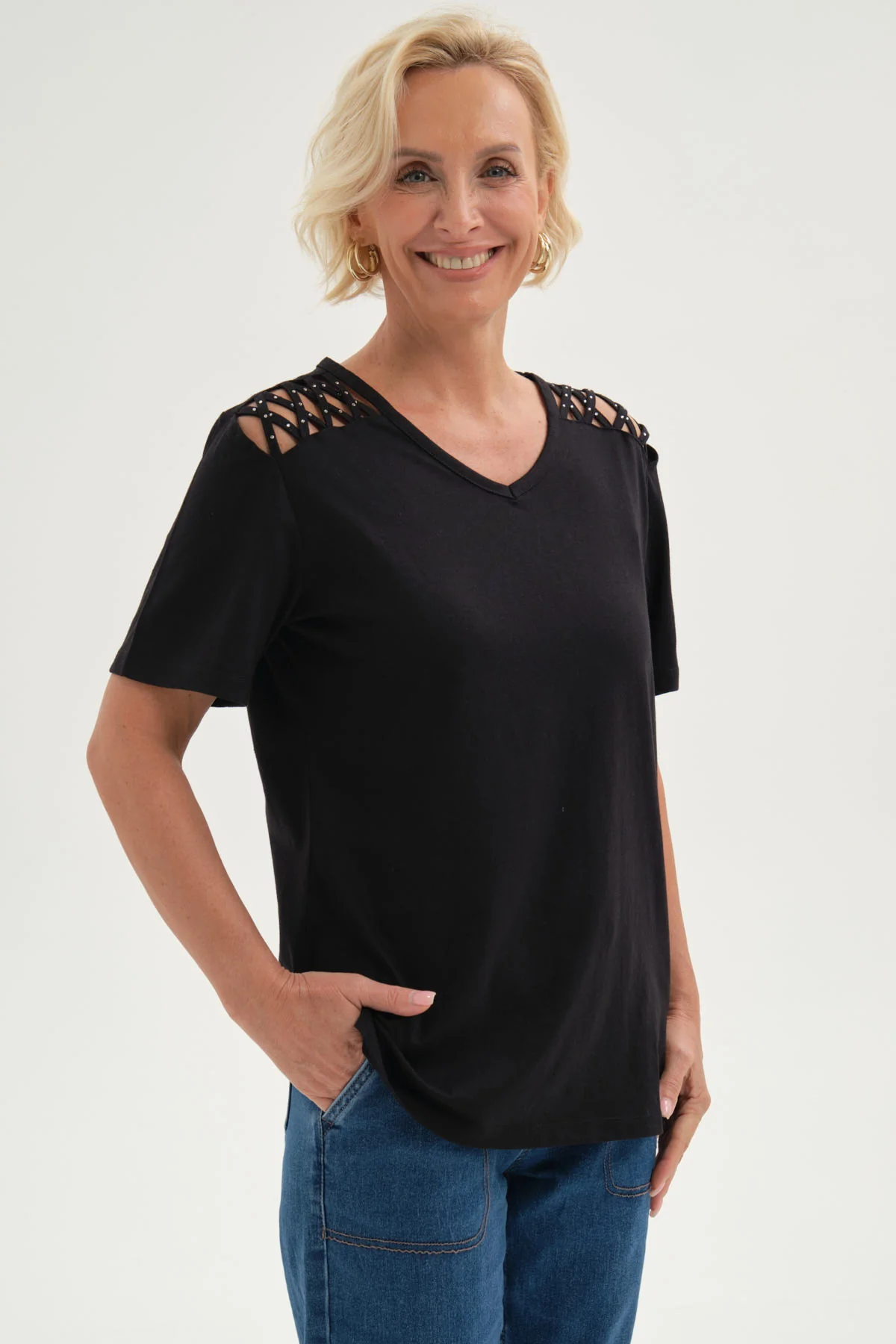 Polera Mujer Detalle Hombro Negro - Image 2