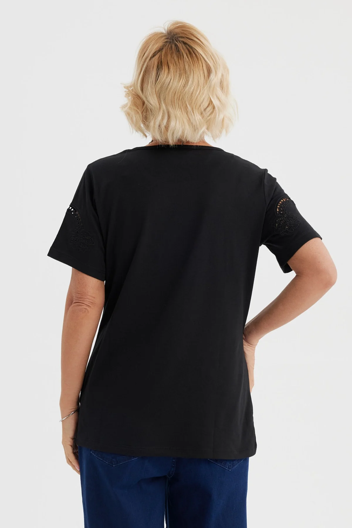 Polera Mujer Detalle Mangas Negro - Image 3