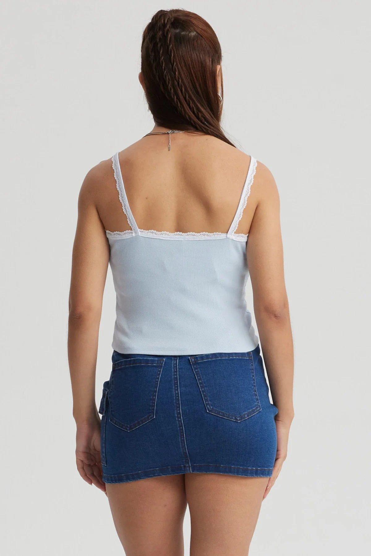 Polera Mujer Encaje Escote Celeste Oscuro - Image 3