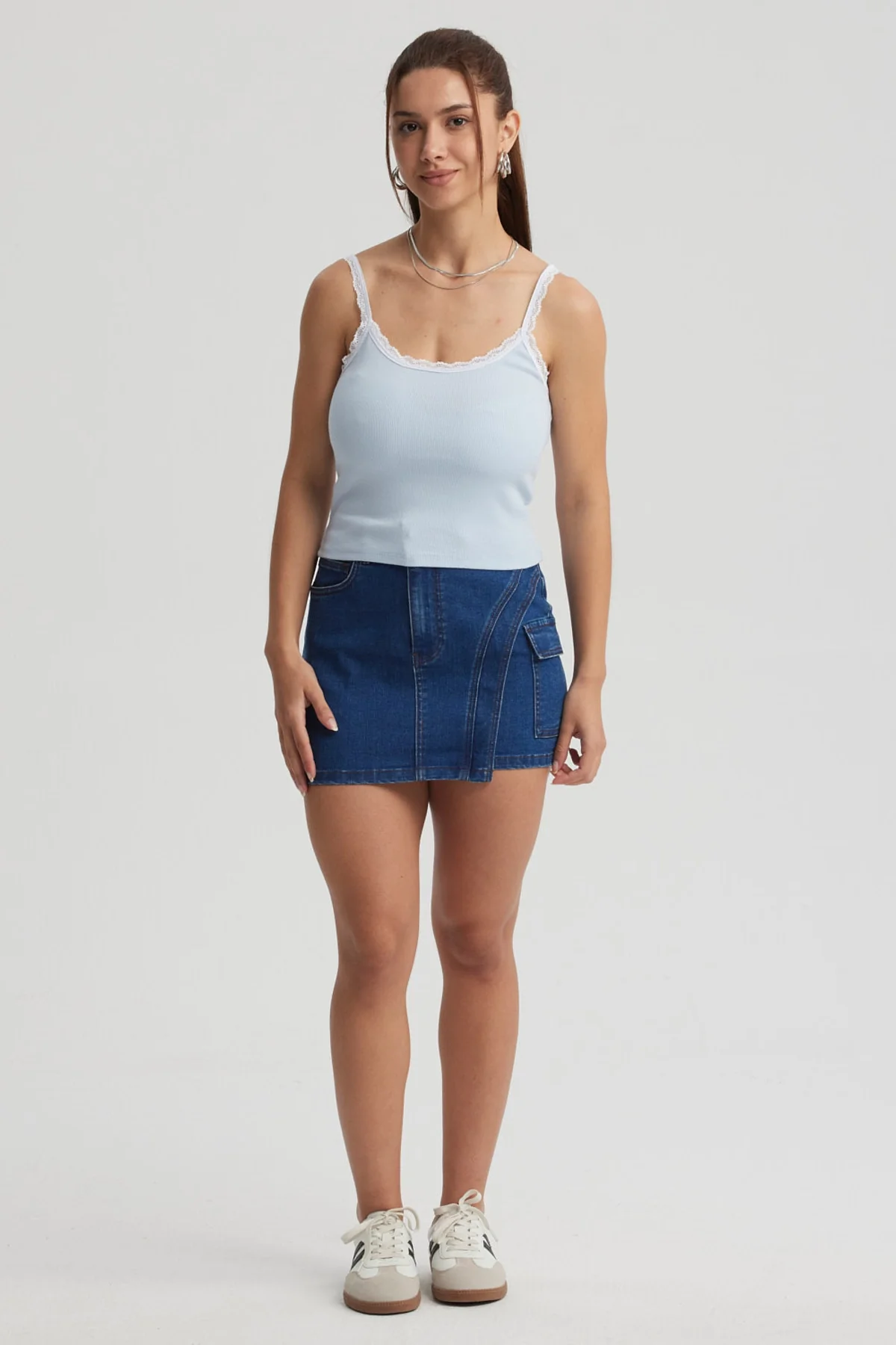 Polera Mujer Encaje Escote Celeste Oscuro - Image 4