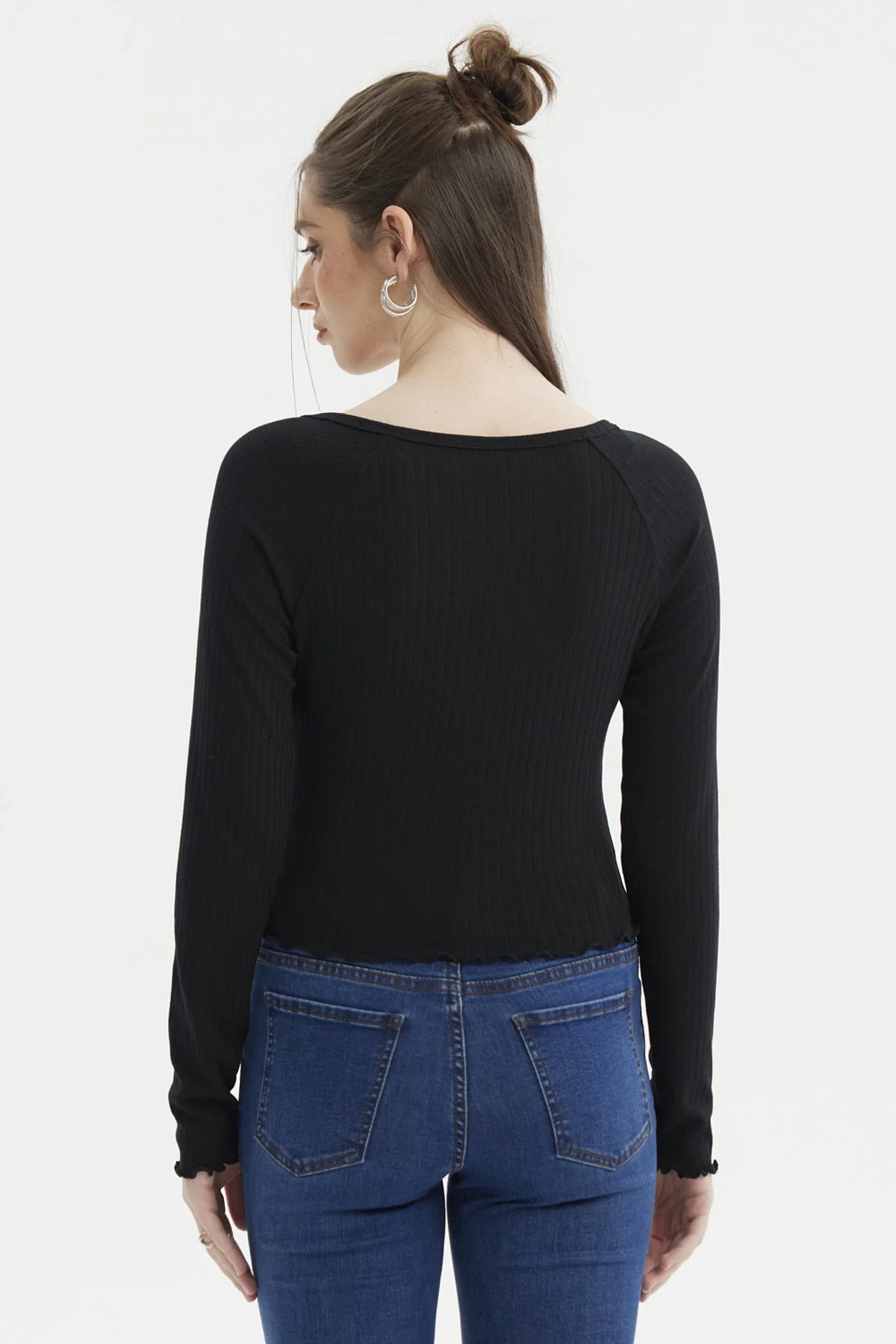 Polera Mujer Escote Abotonado Negro - Image 3