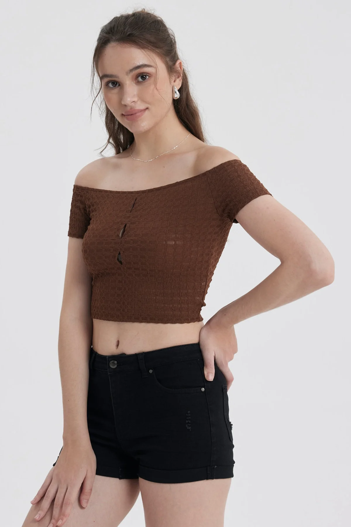 Polera Mujer Escote Bardot Café Oscuro - Image 2