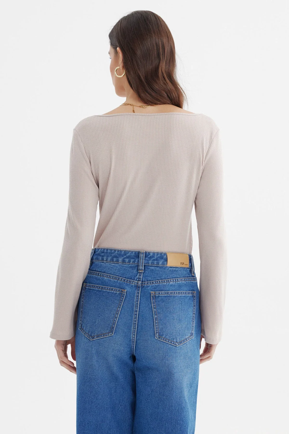 Polera Mujer Escote Bardot Rib Gris - Image 3