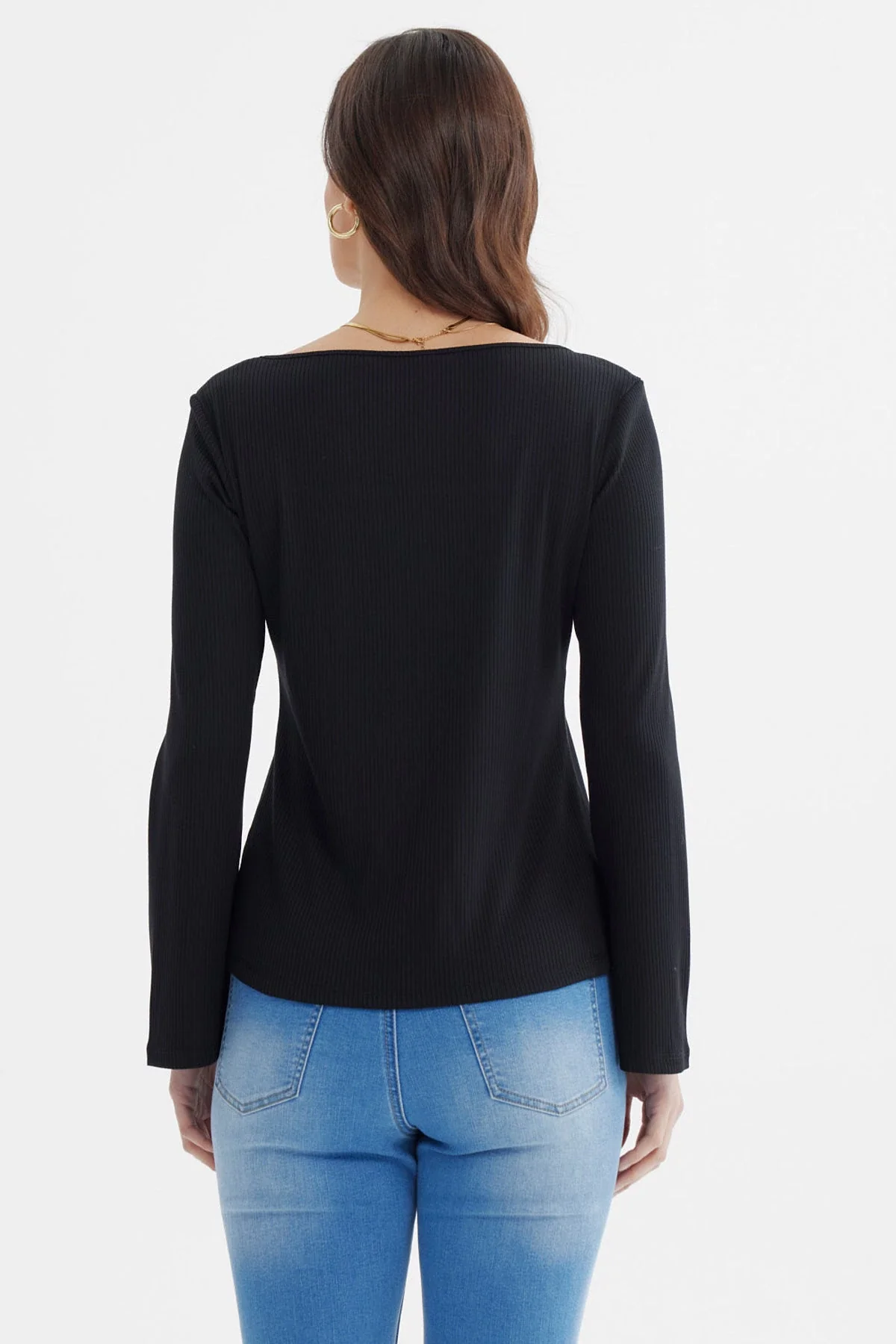 Polera Mujer Escote Bardot Rib Negro - Image 3