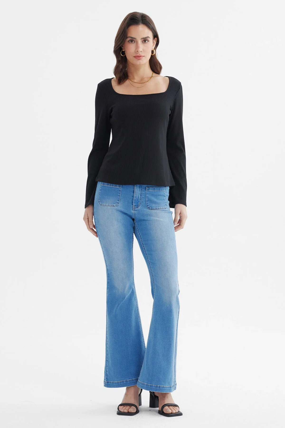 Polera Mujer Escote Bardot Rib Negro - Image 4