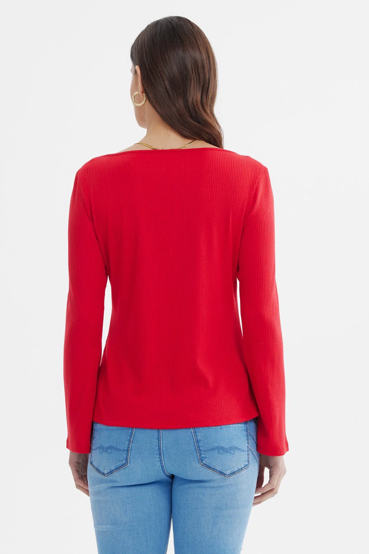 Polera Mujer Escote Bardot Rib Rojo - Image 3
