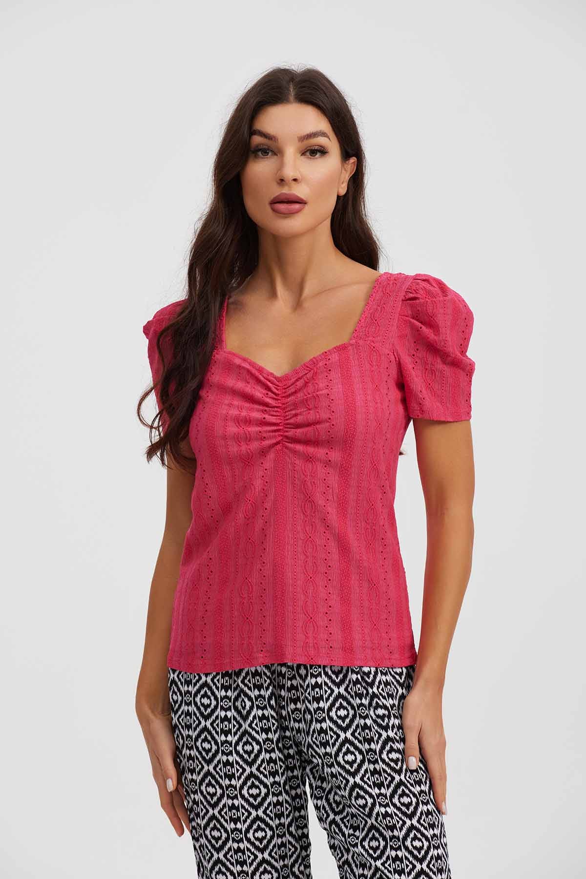 Polera Mujer Escote Corazón Coral - Image 4