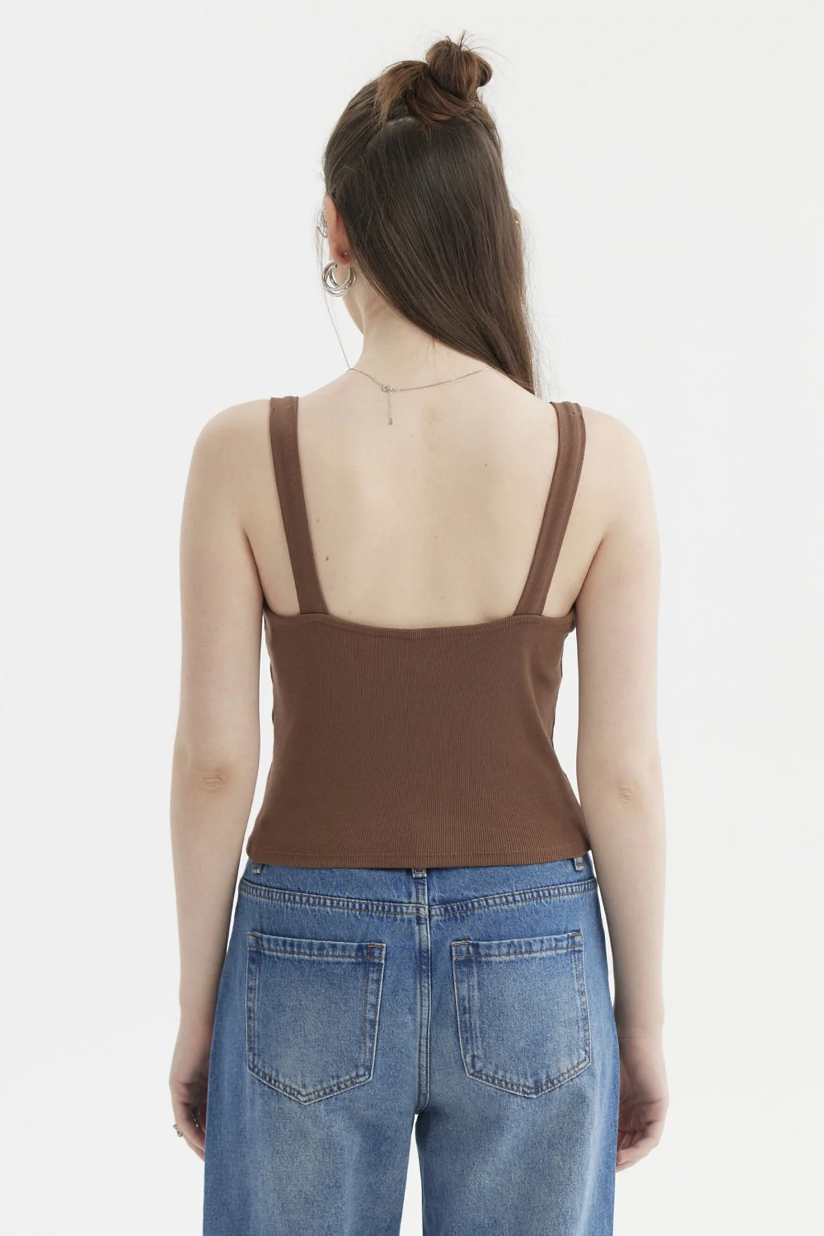 Polera Mujer Escote Corazón Y Recogido Café Oscuro - Image 3