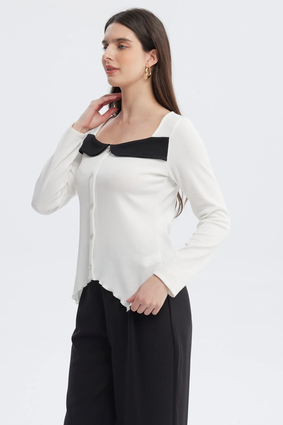 Polera Mujer Escote Cuadrado Aplicación Botones Crudo - Image 2