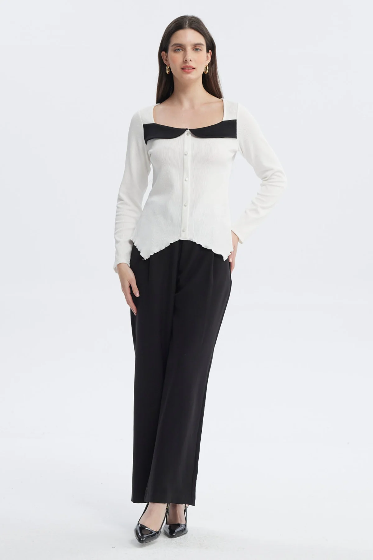 Polera Mujer Escote Cuadrado Aplicación Botones Crudo - Image 4