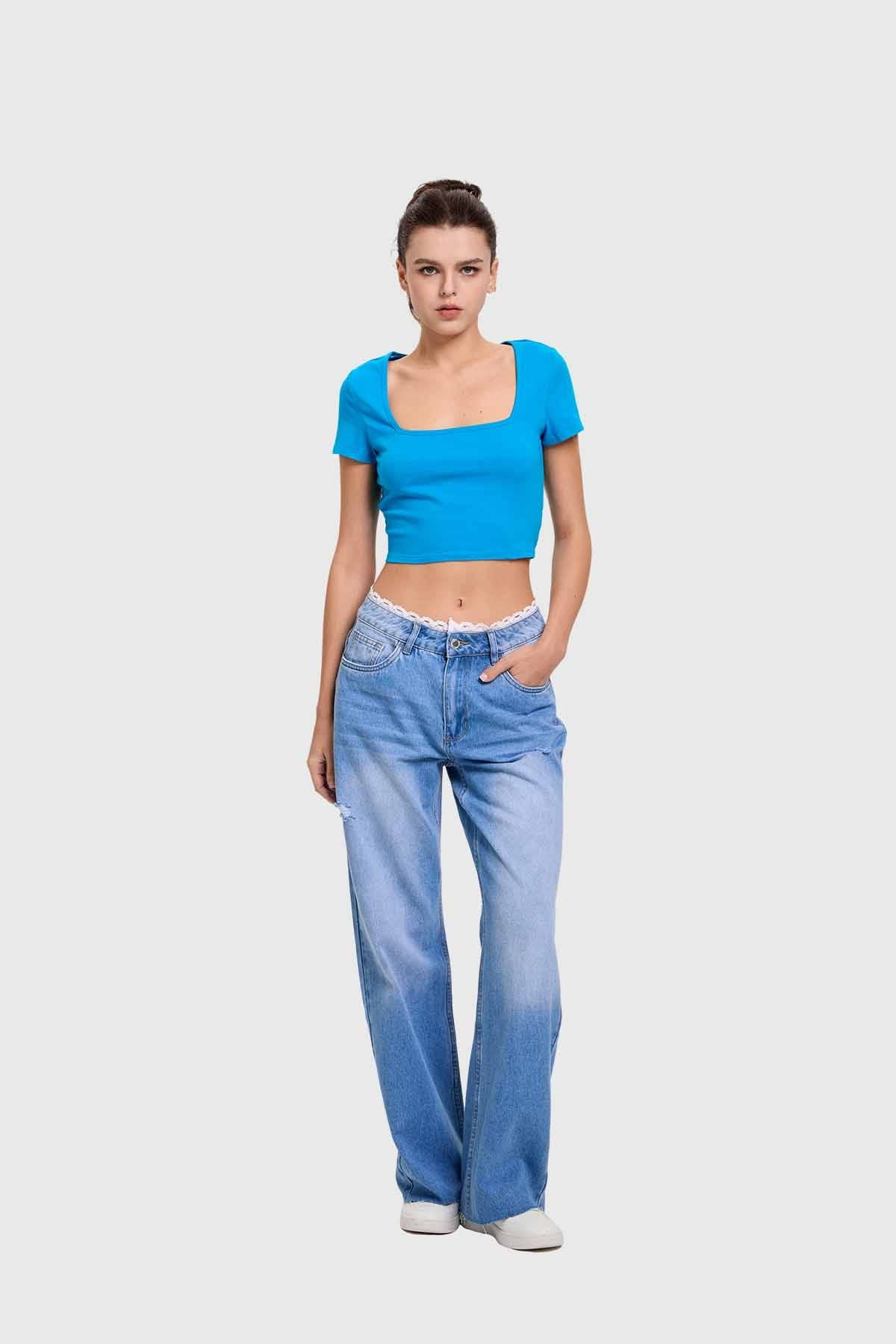 Polera Mujer Escote Cuadrado Azul - Image 4