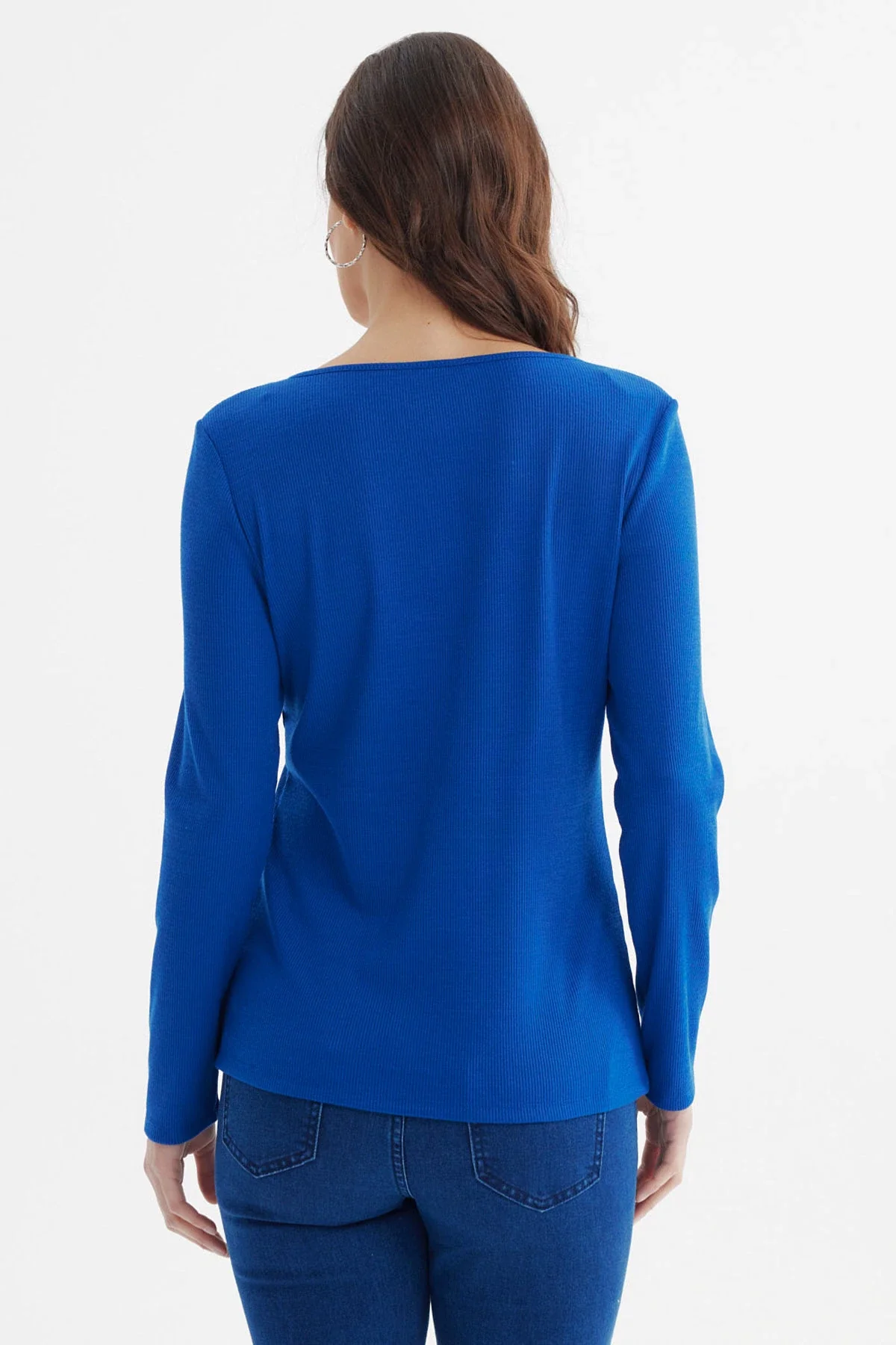 Polera Mujer Escote Cuadrado Botones Metálicos Azul - Image 3