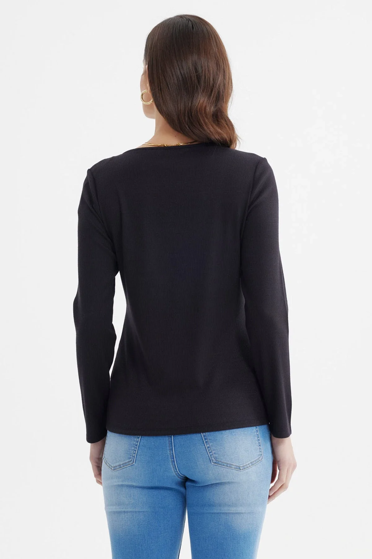 Polera Mujer Escote Cuadrado Botones Metálicos Negro - Image 3