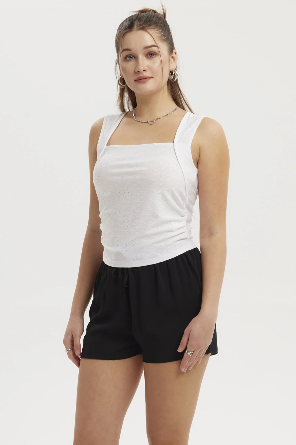 Polera Mujer Escote Cuadrado Recogido Blanco - Image 2
