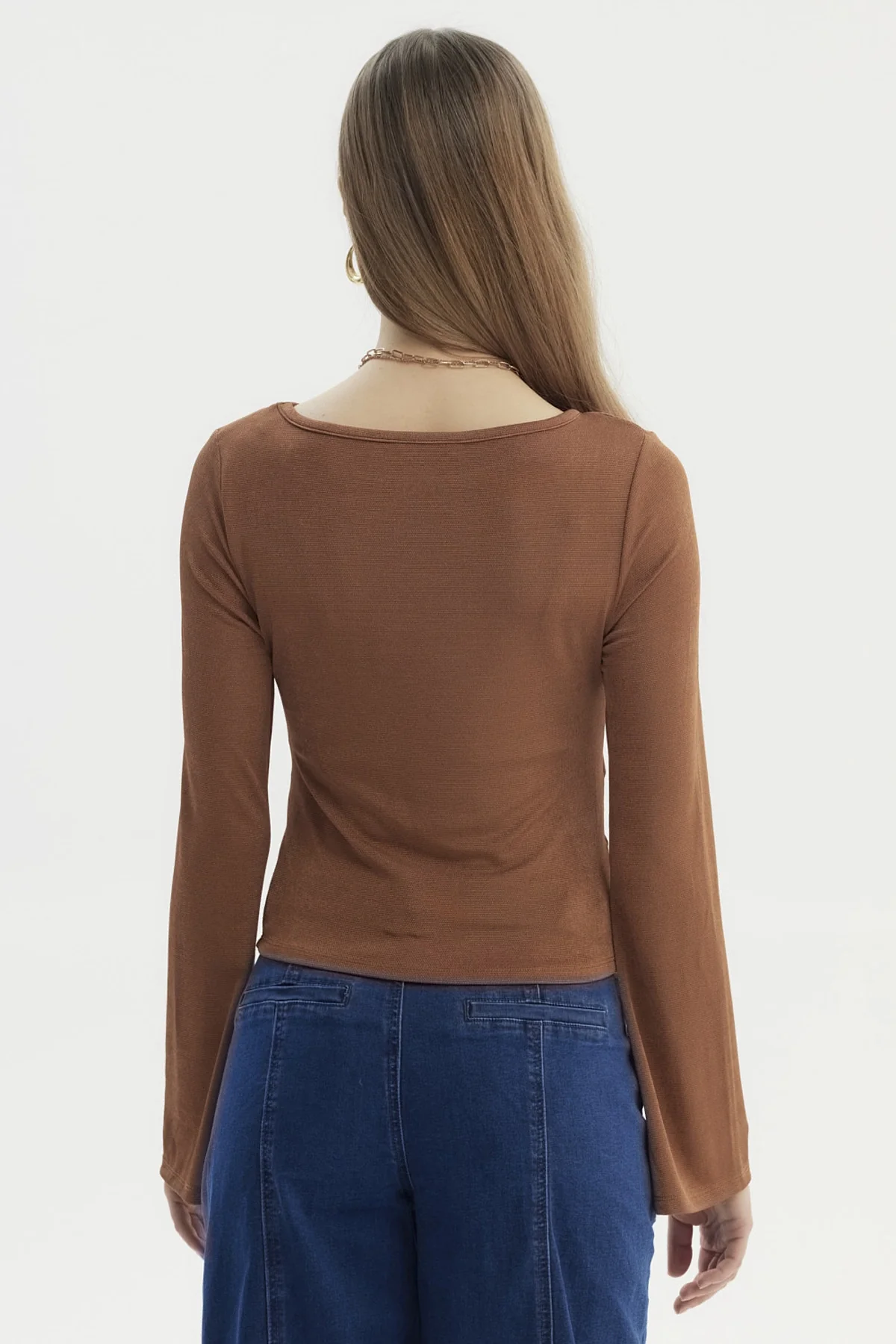Polera Mujer Flare Recogidos Camel Oscuro - Image 3