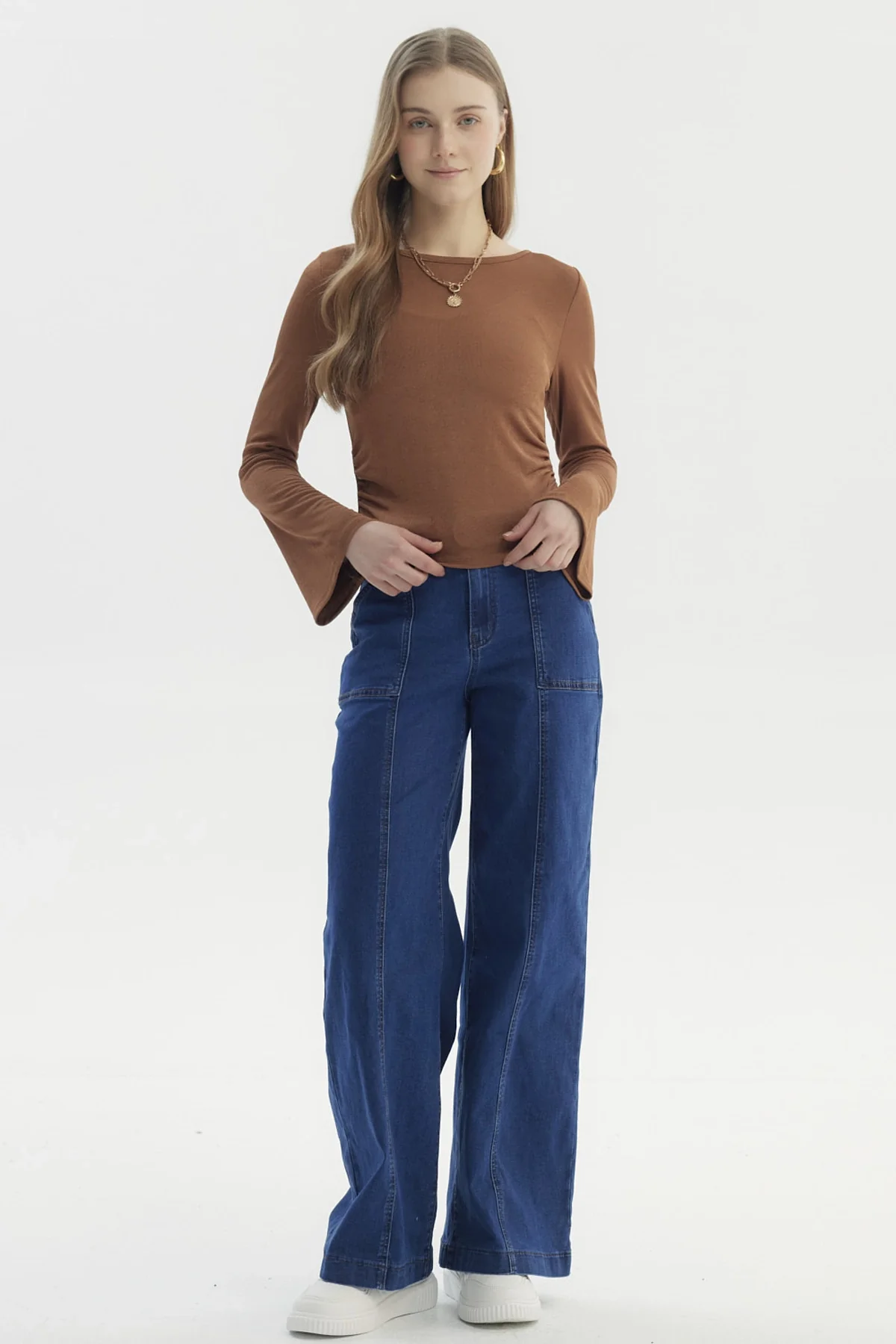 Polera Mujer Flare Recogidos Camel Oscuro - Image 4