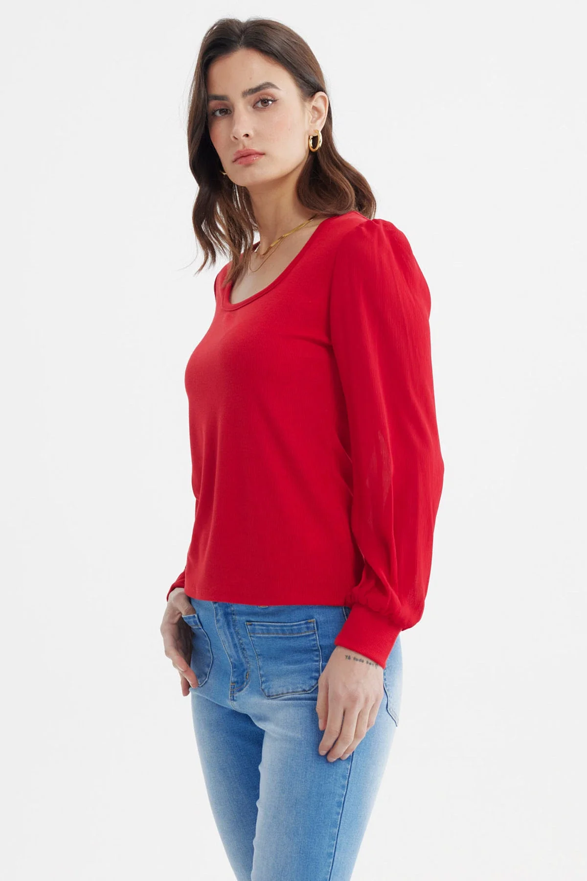 Polera Mujer Globo Escote Cuadrado Rojo - Image 2