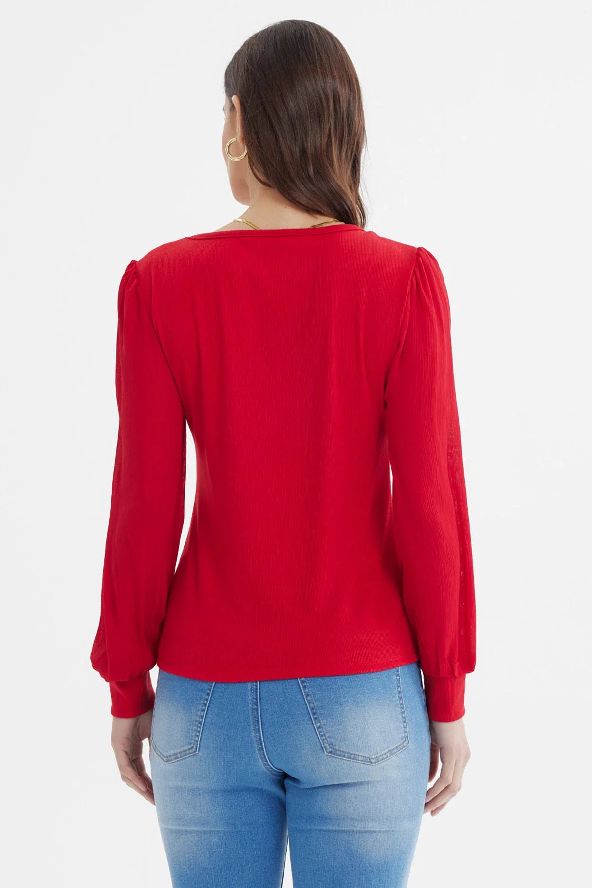 Polera Mujer Globo Escote Cuadrado Rojo - Image 3