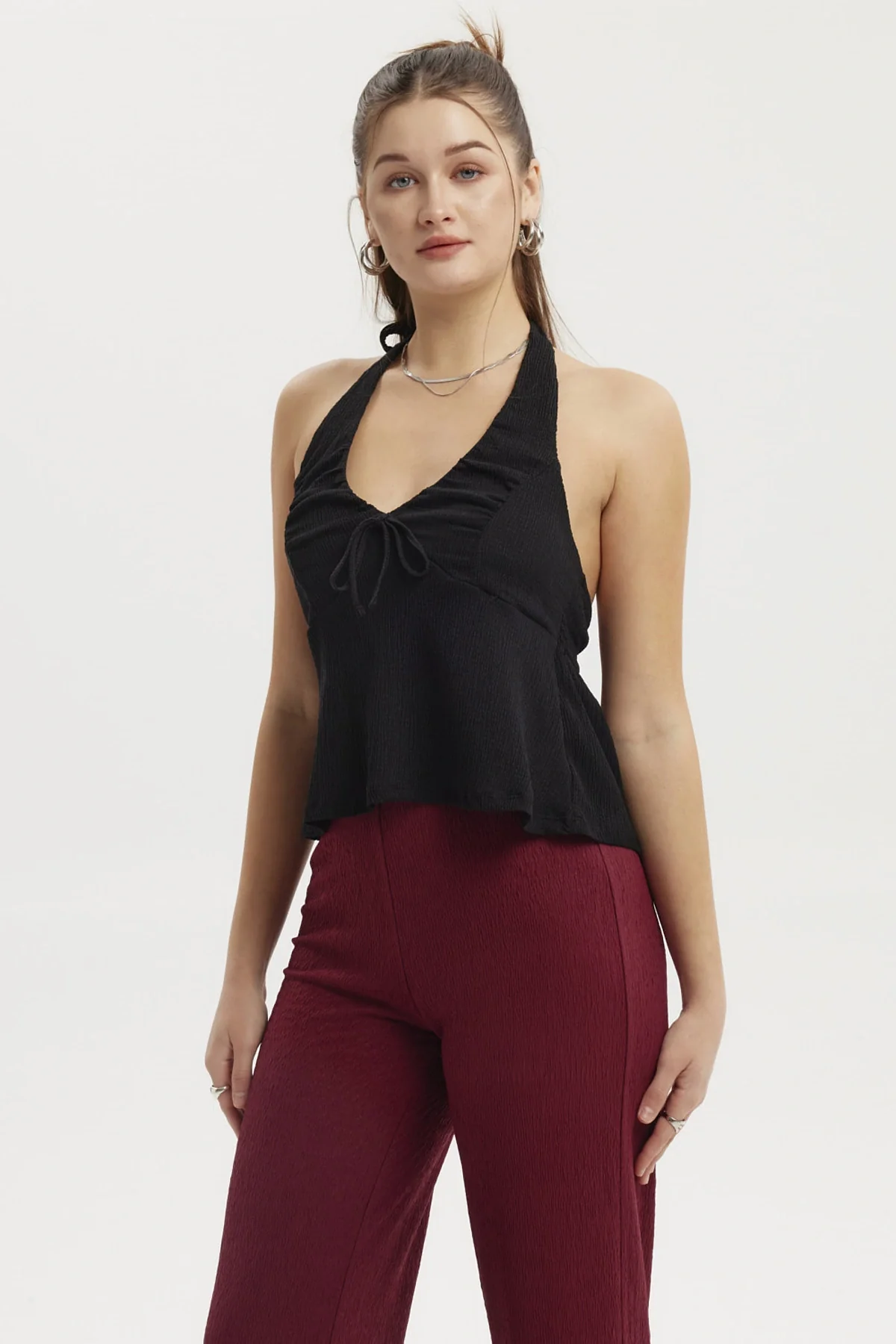 Polera Mujer Halter Con Lazo Negro - Image 2
