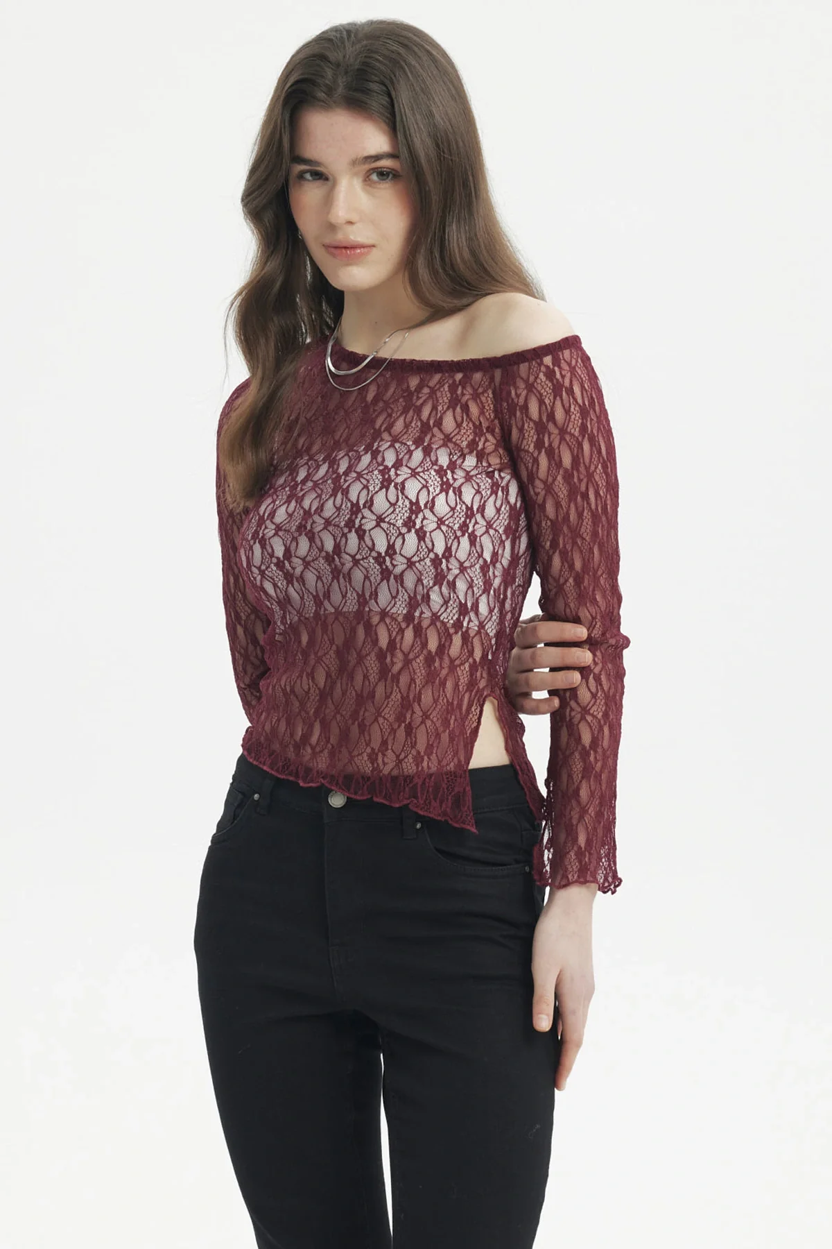 Polera Mujer Hombro Asimétrico Vino - Image 2