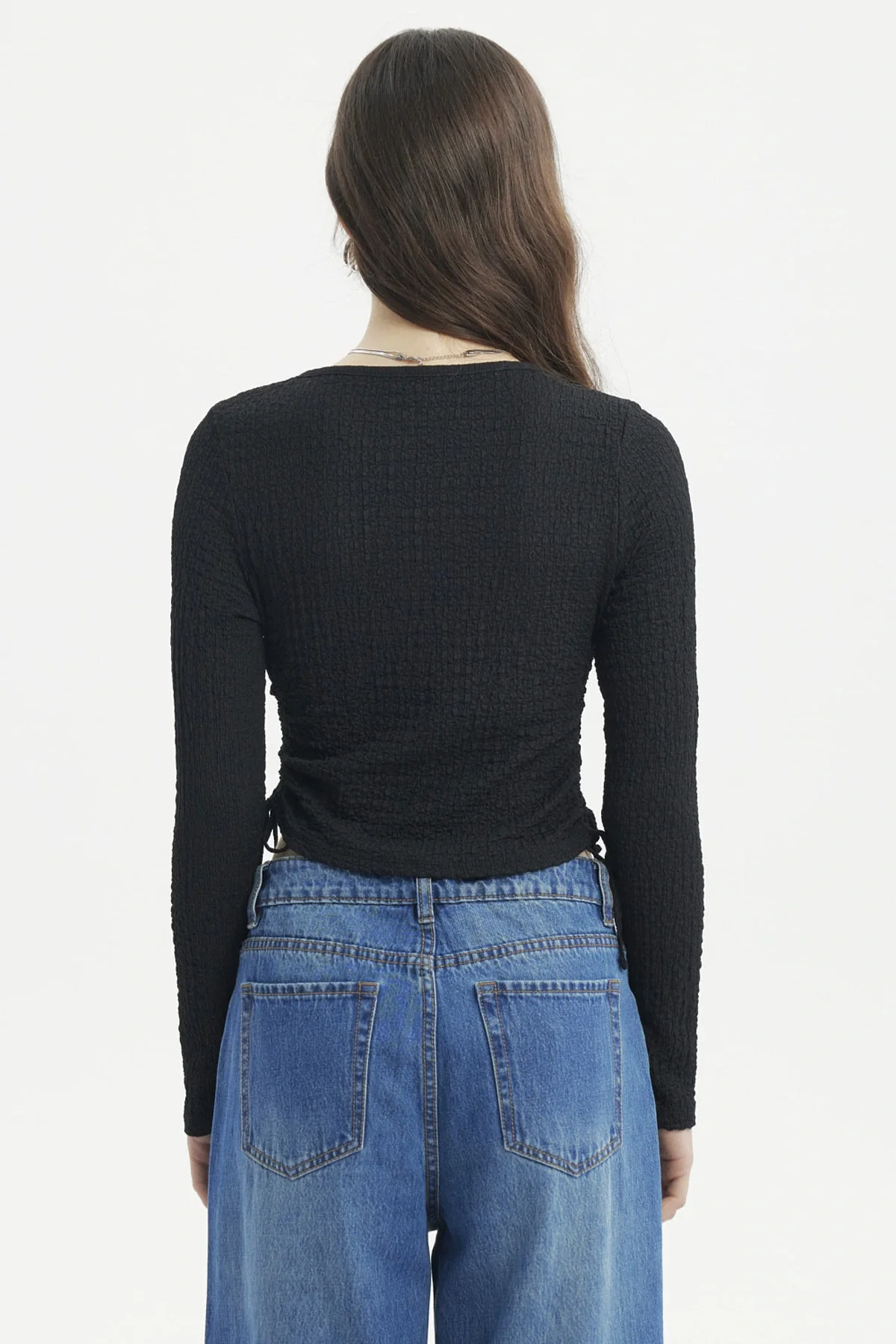 Polera Mujer Jacquard Recogido Negro - Image 3