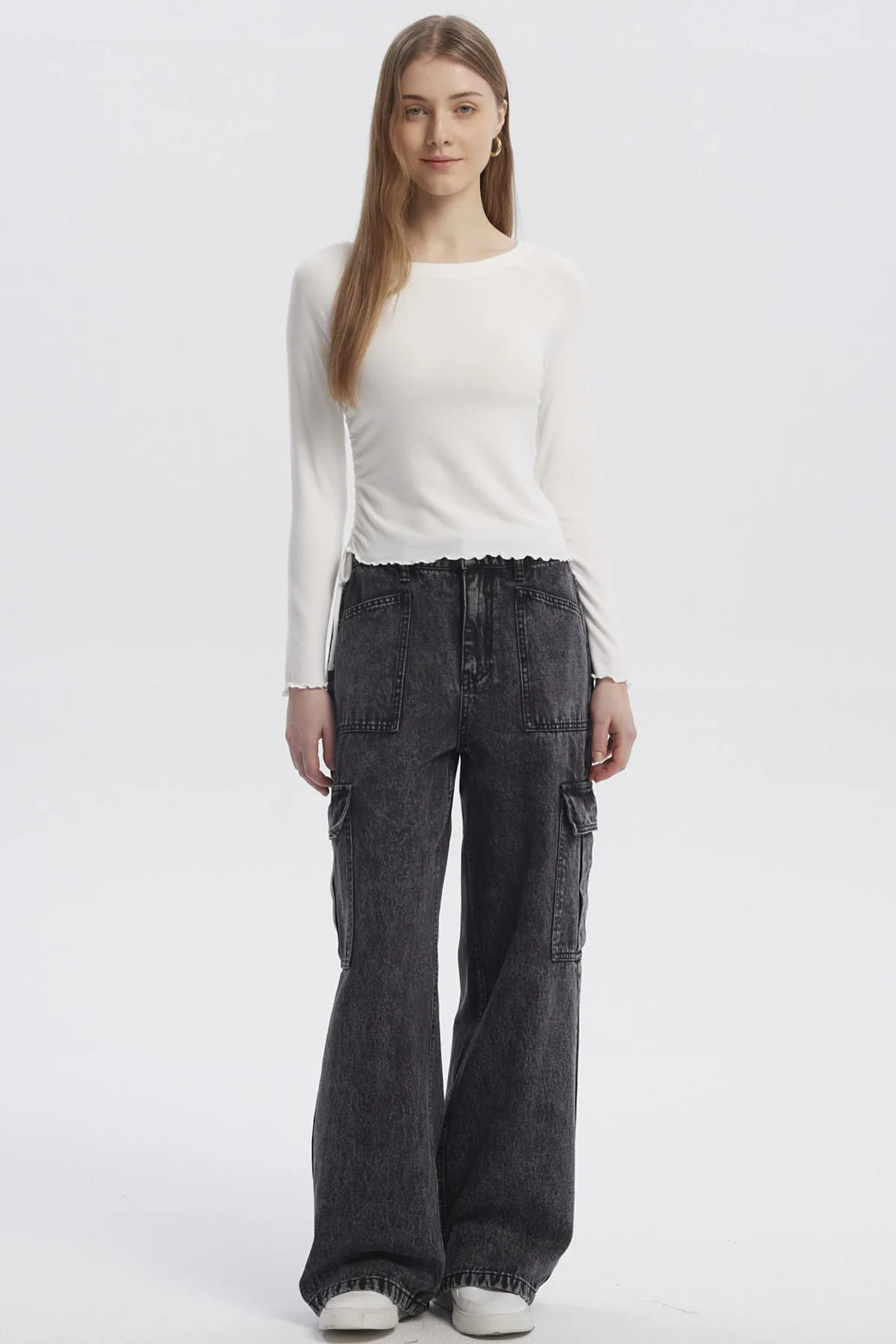 Polera Mujer Juvenil Cuello Bote Recogido Crudo - Image 4