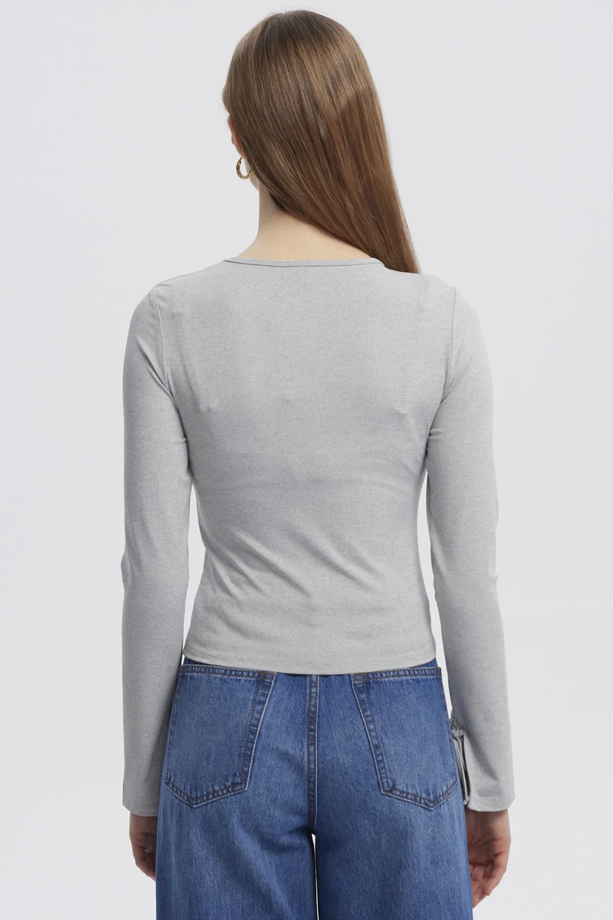 Polera Mujer Lazo Puño Gris Melange - Image 3