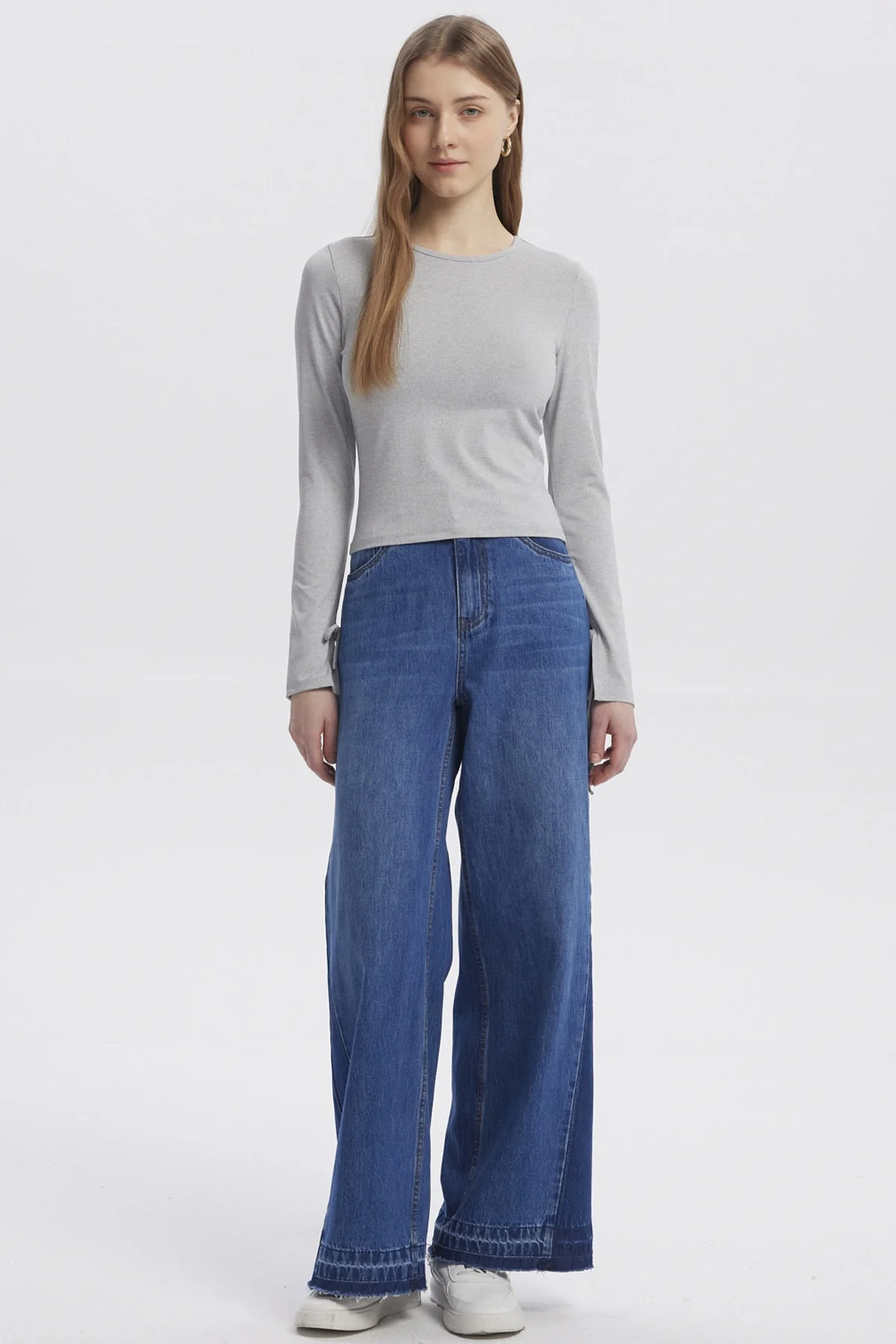Polera Mujer Lazo Puño Gris Melange - Image 4