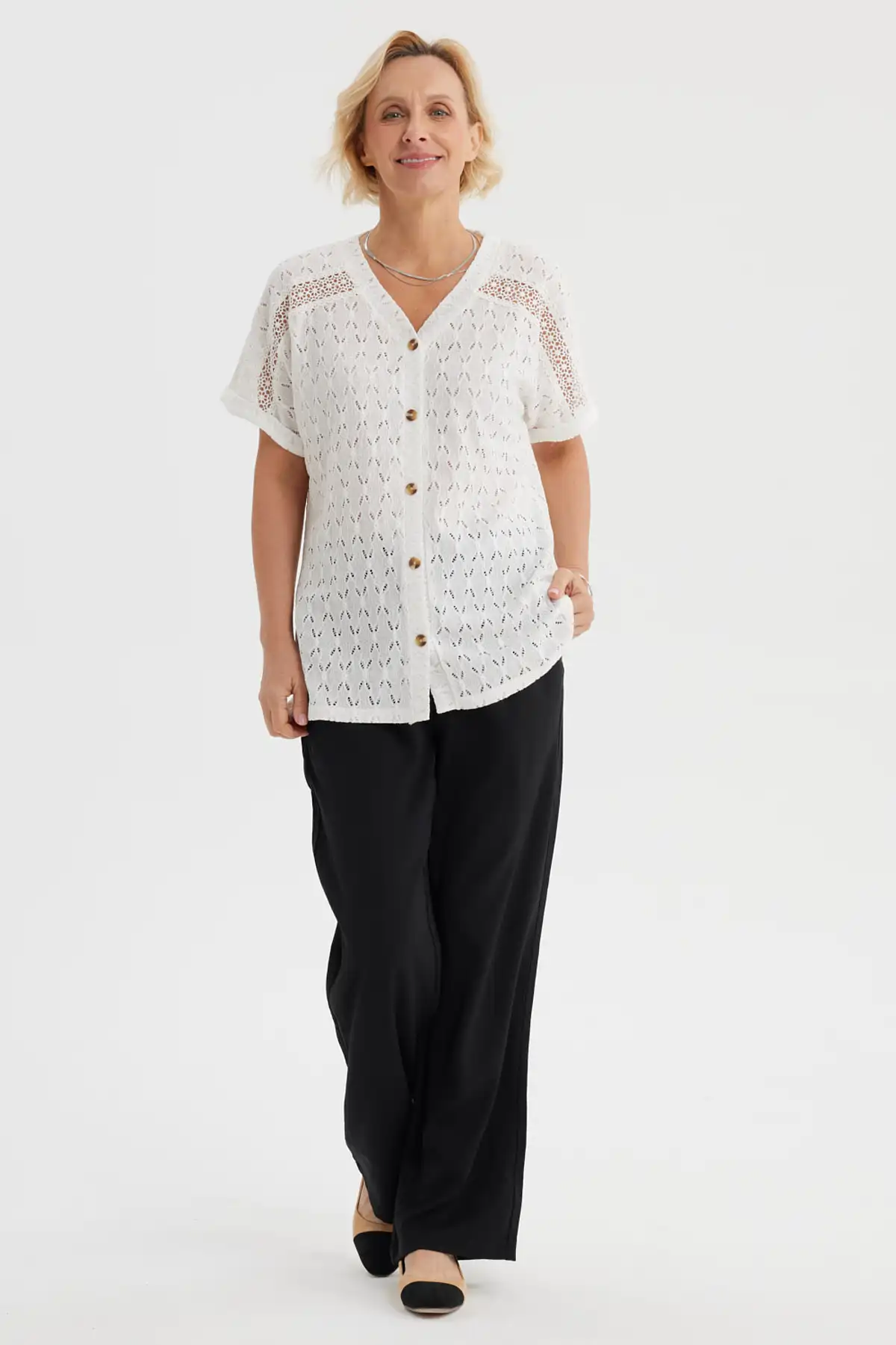 Polera Mujer Lisa Abotonada Crudo - Image 4