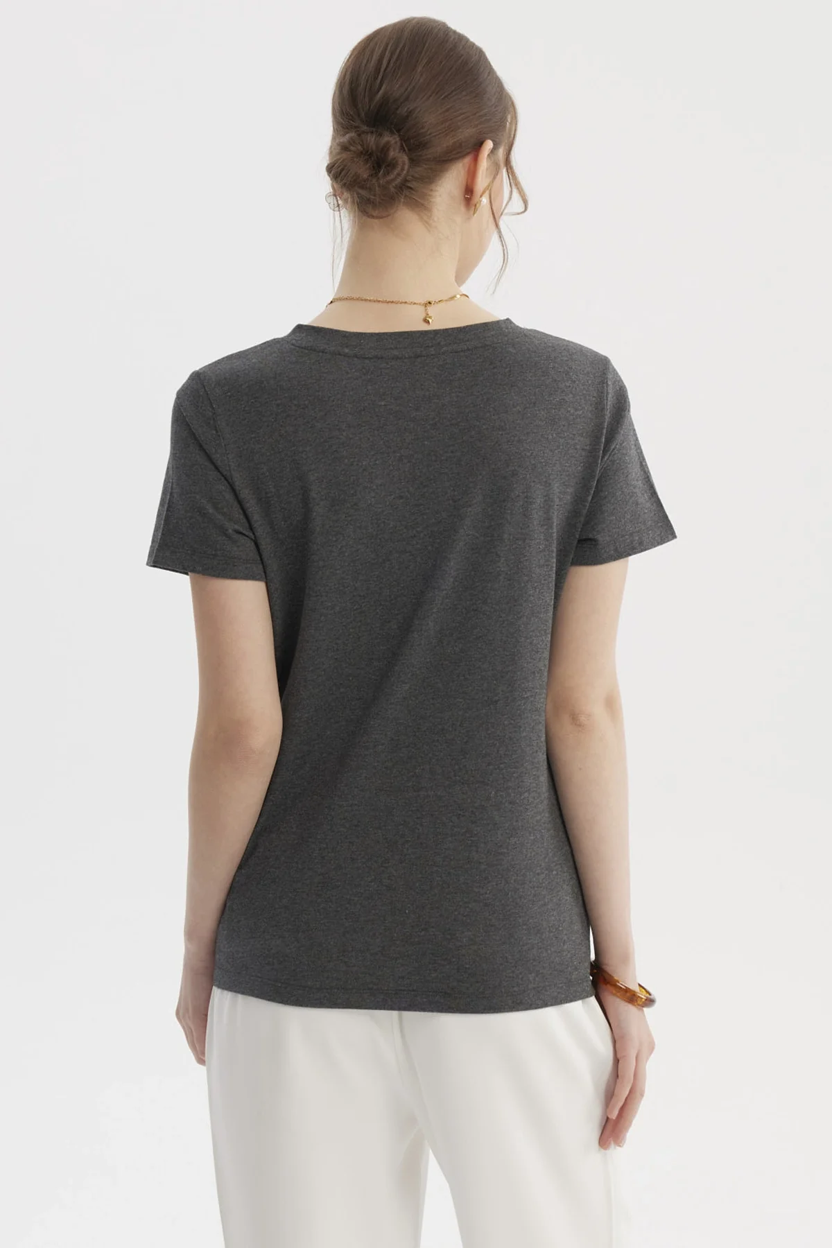 Polera Mujer Lisa Algodón Gris - Image 3