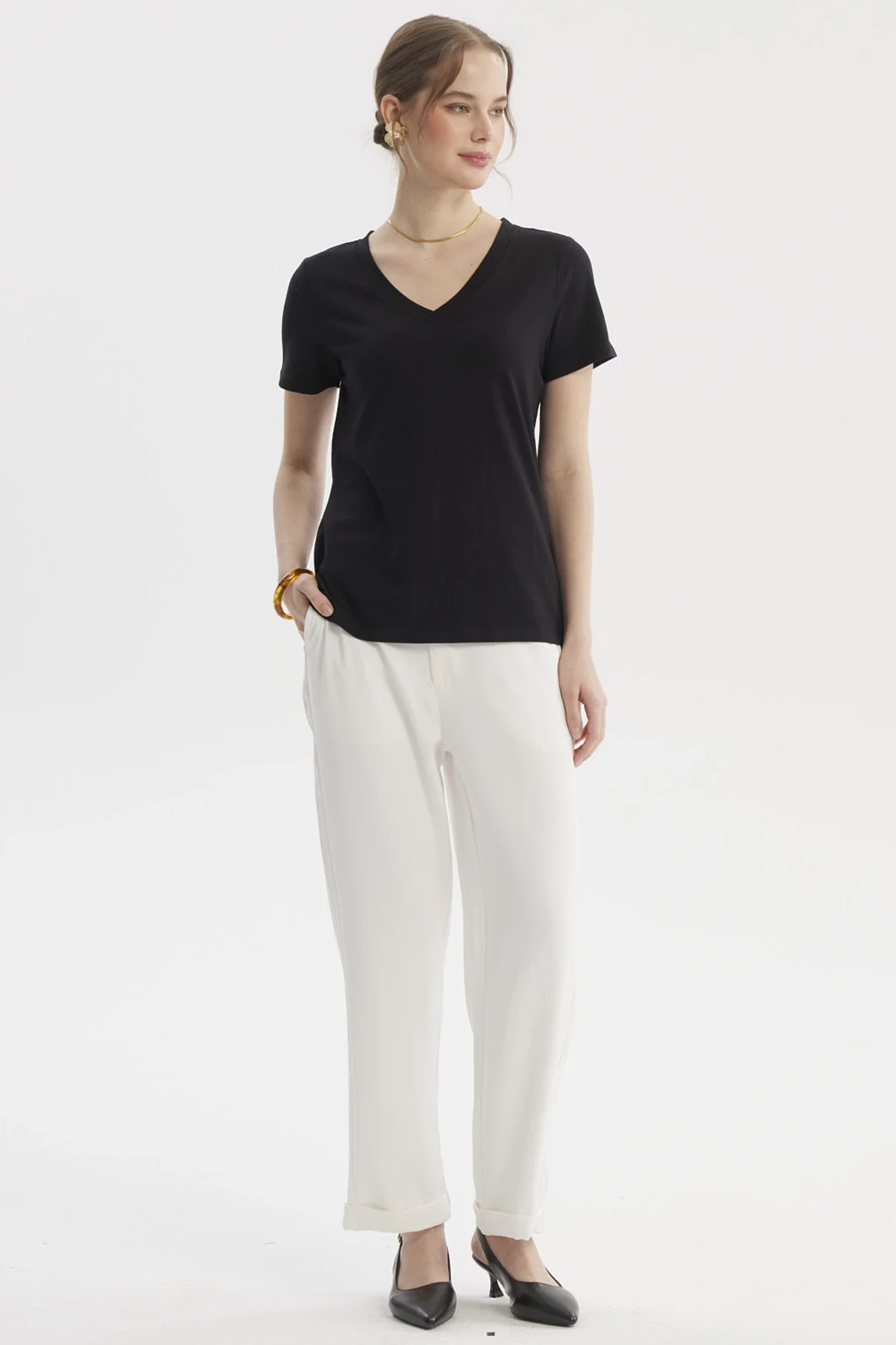 Polera Mujer Lisa Algodón Negro - Image 4