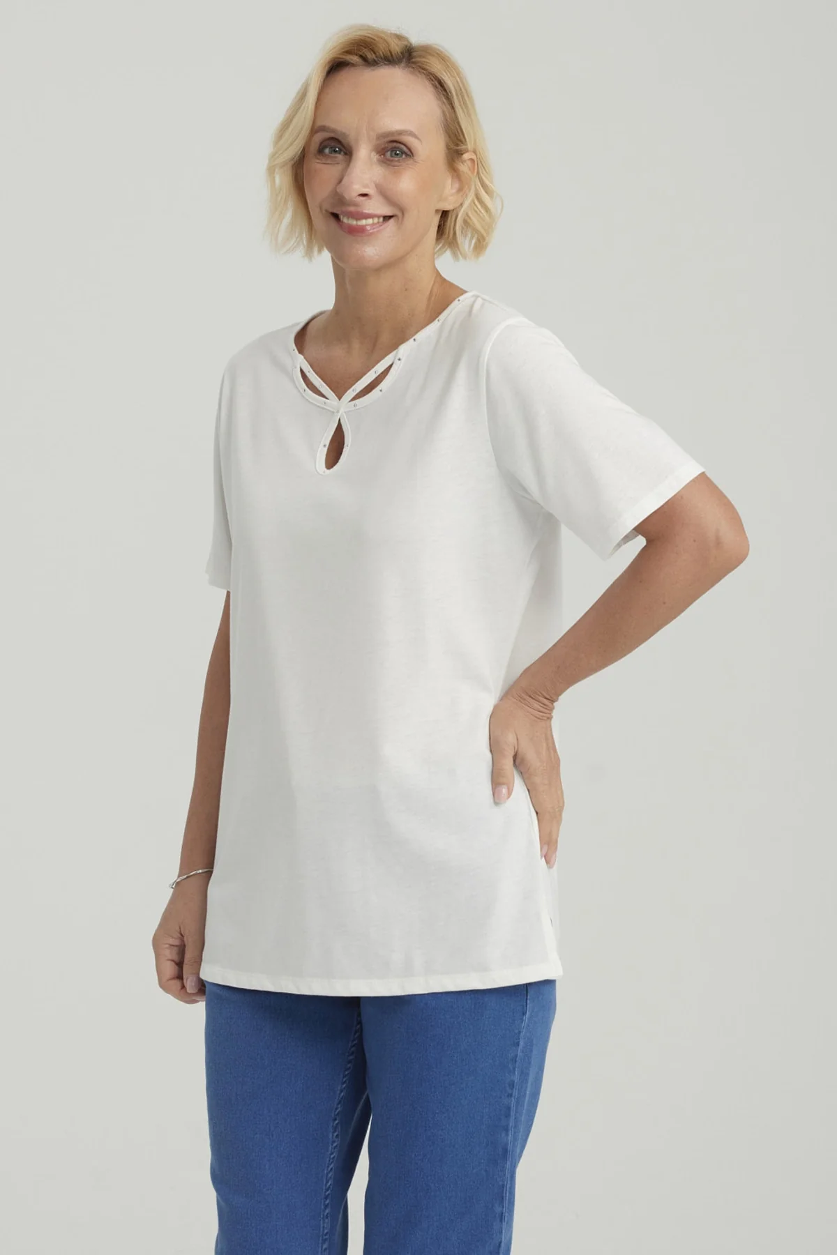 Polera Mujer Lisa Apertura Crudo - Image 2