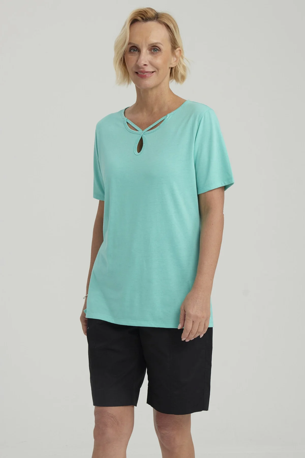 Polera Mujer Lisa Apertura Turquesa - Image 2
