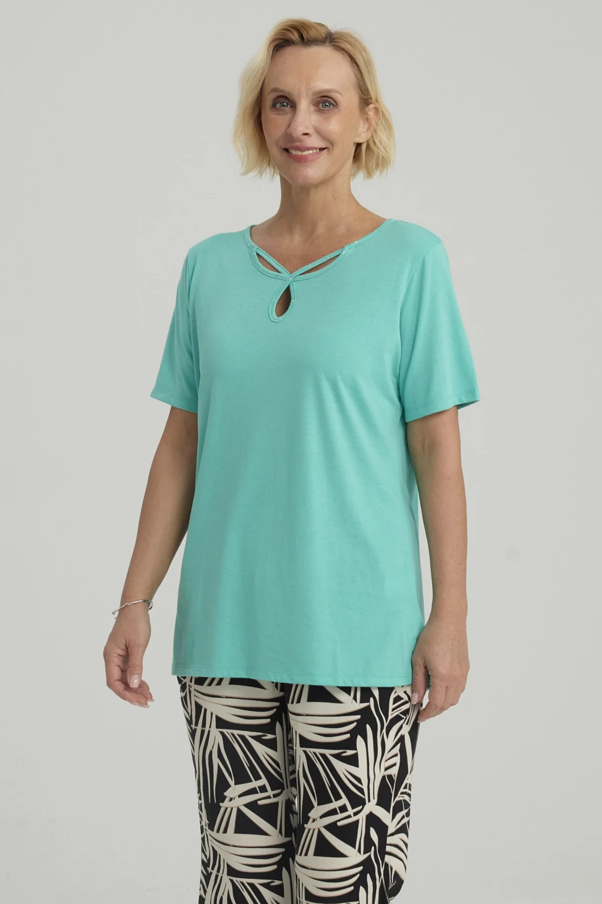 Polera Mujer Lisa Apertura Turquesa - Image 2