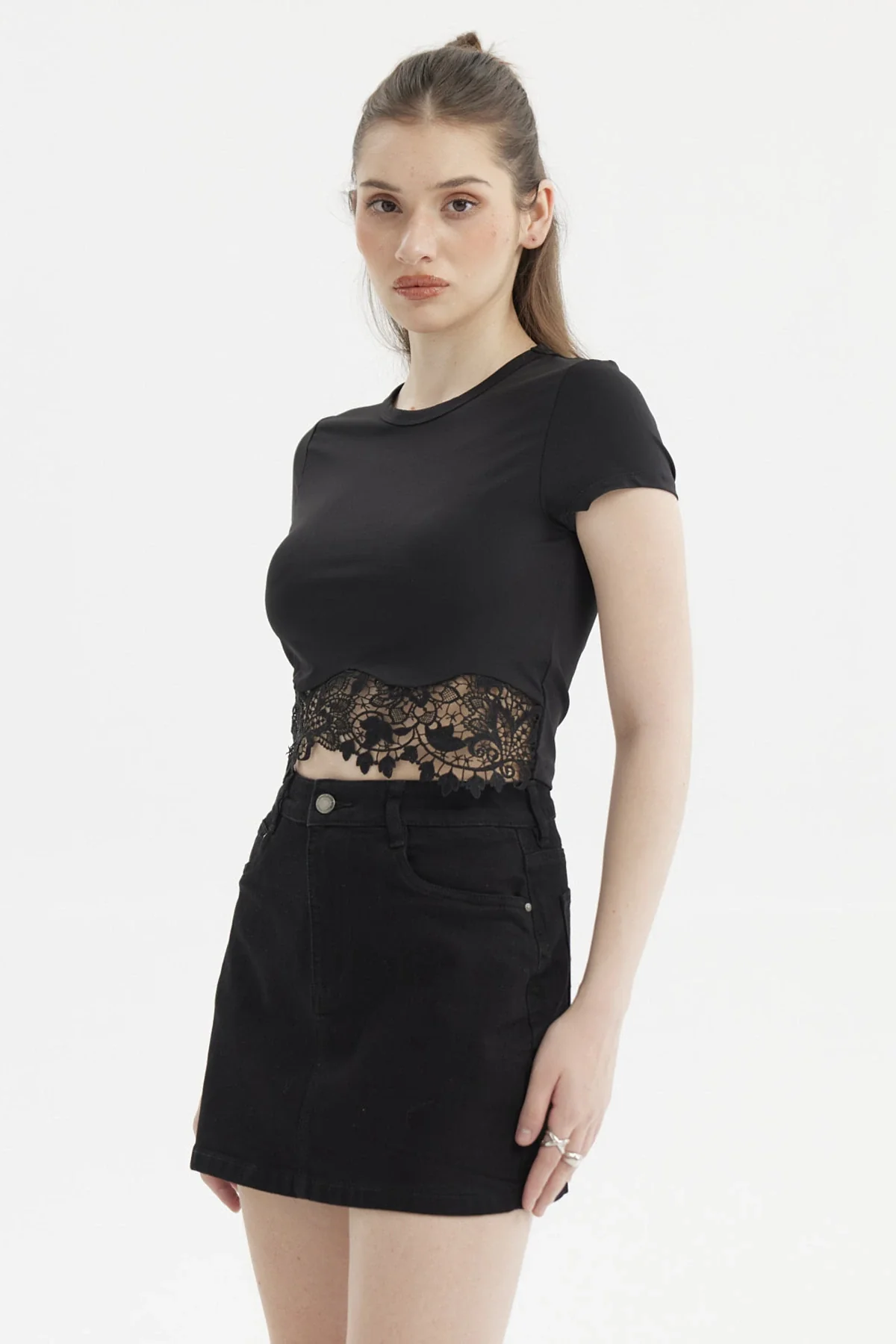 Polera Mujer Lisa Basta Encaje Negro - Image 3