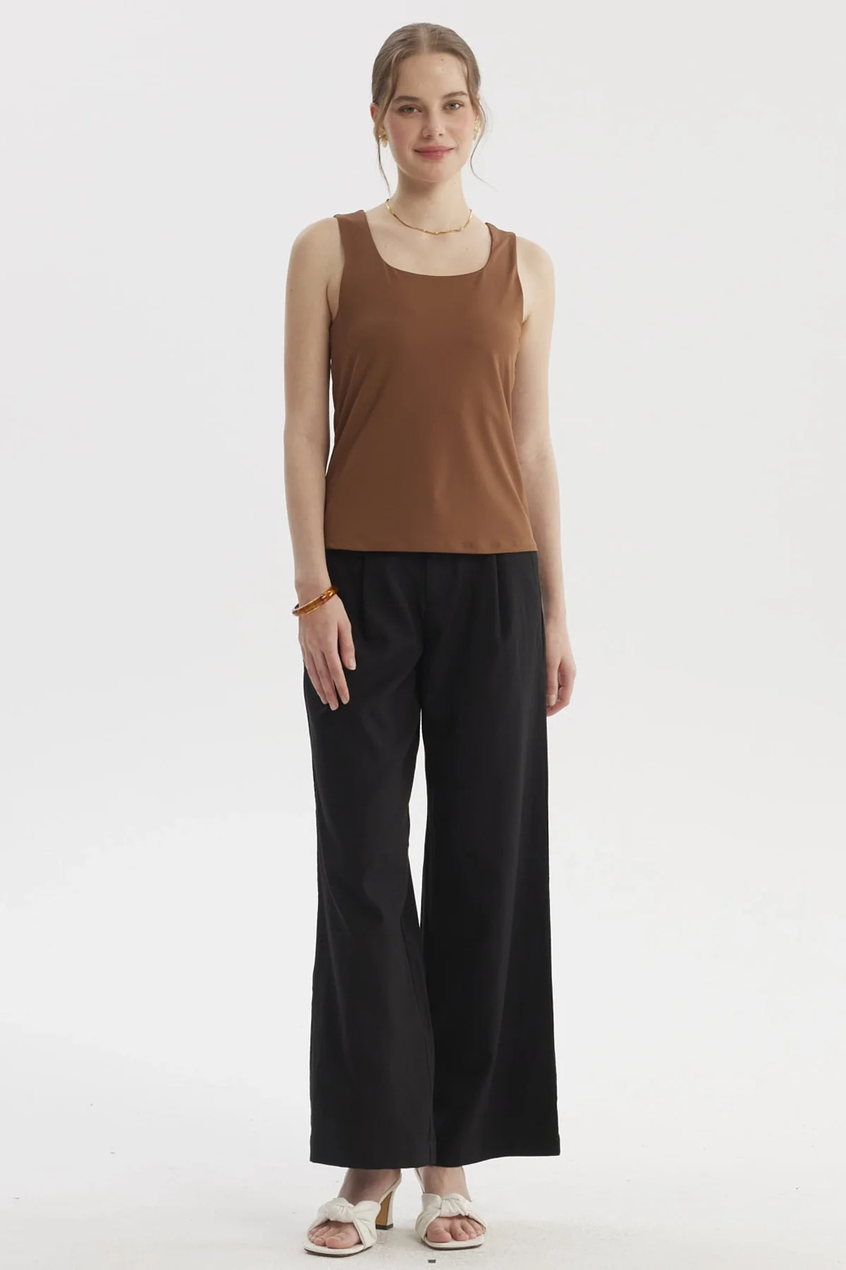 Polera Mujer Lisa Doble Capa Café - Image 4