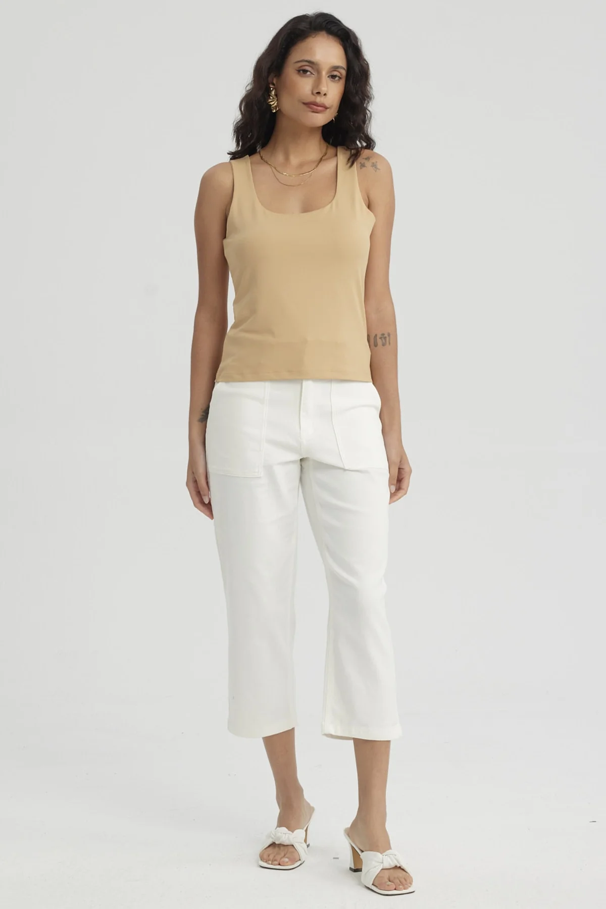 Polera Mujer Lisa Doble Capa Camel - Image 4