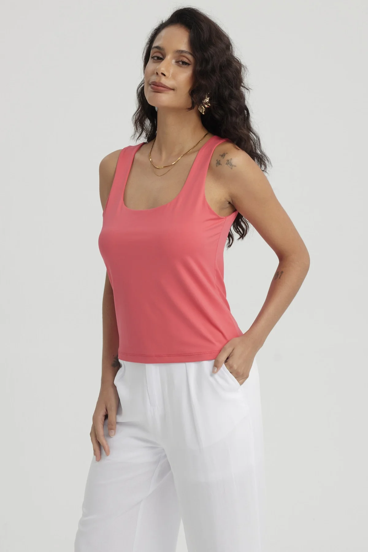 Polera Mujer Lisa Doble Capa Coral - Image 2
