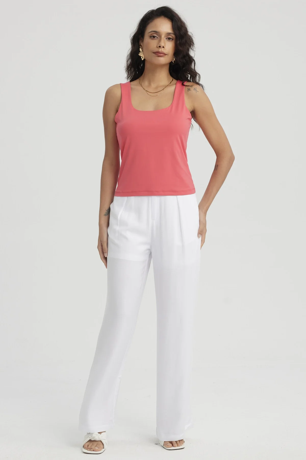 Polera Mujer Lisa Doble Capa Coral - Image 4