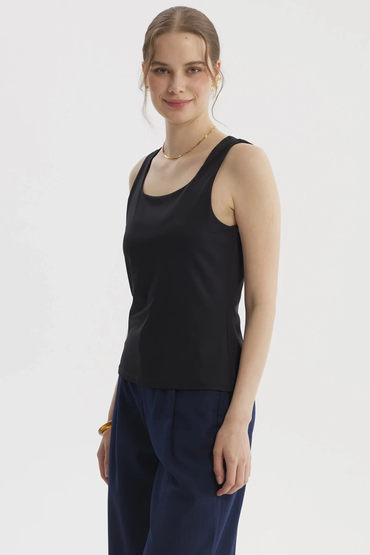 Polera Mujer Lisa Doble Capa Negro - Image 2