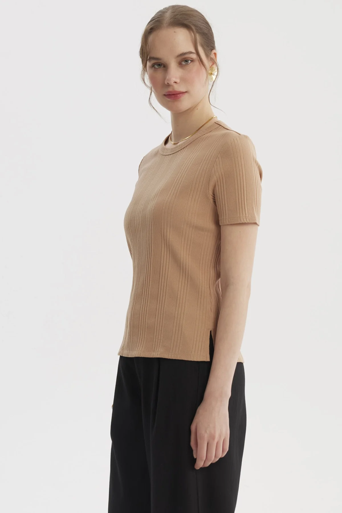 Polera Mujer Lisa Rib Beige Oscuro - Image 2